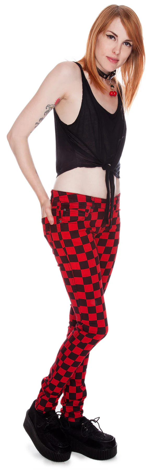 Dyed Checkered Jeans - Red - Image 5