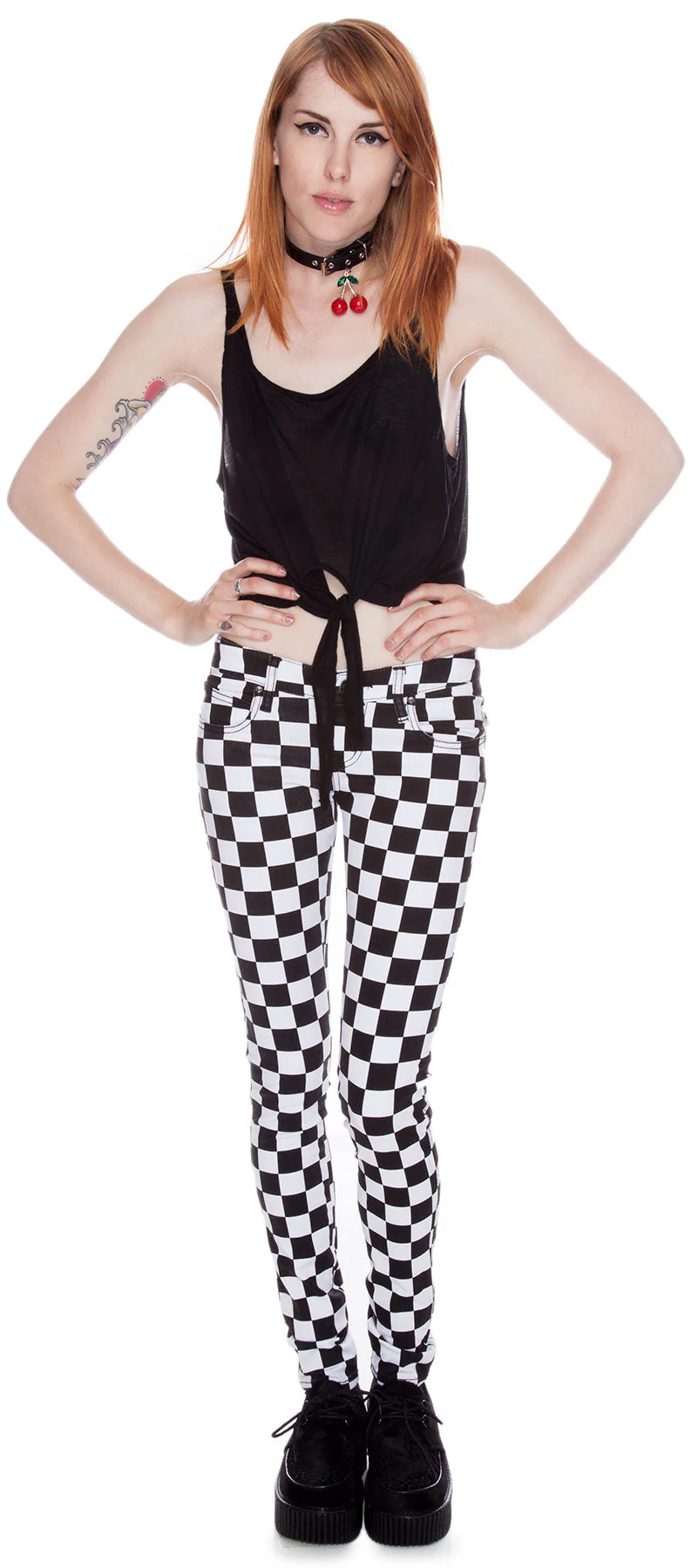 Dyed Checkered Jeans - Red - Image 6