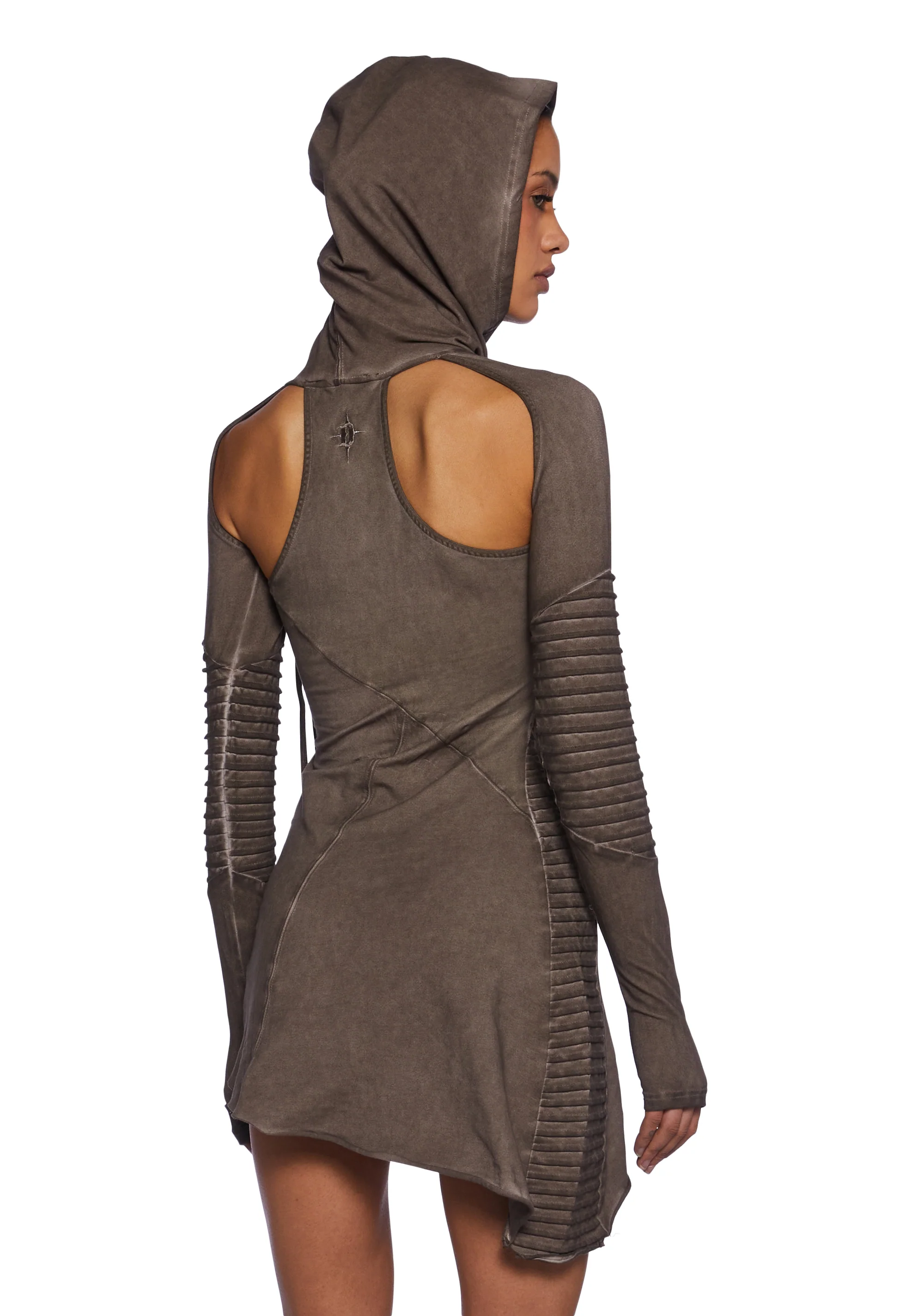 Frequency Asymmetrical Hooded Mini Dress - Earthen - Image 3