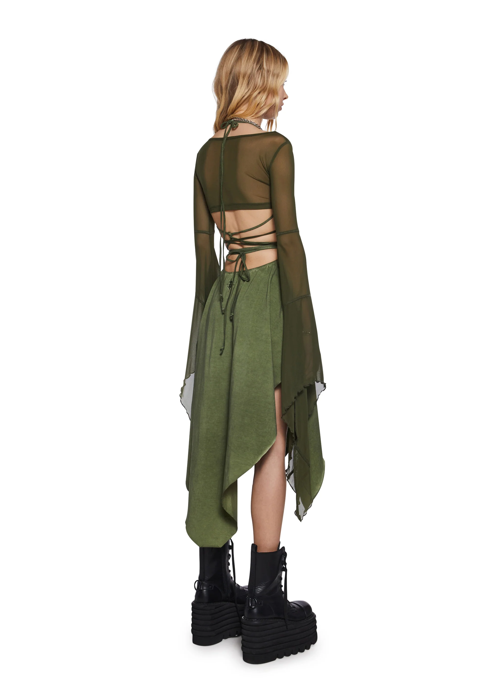 Echo Asymmetrical Mesh Wrap Dress - Green - Image 4