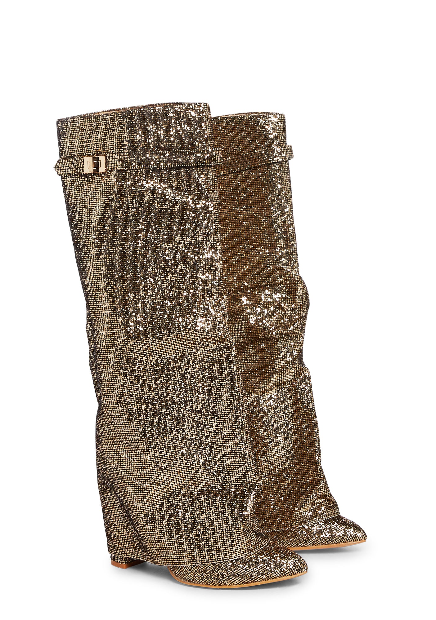 Echo Fold Over Glitter Boots - Gold - Image 3