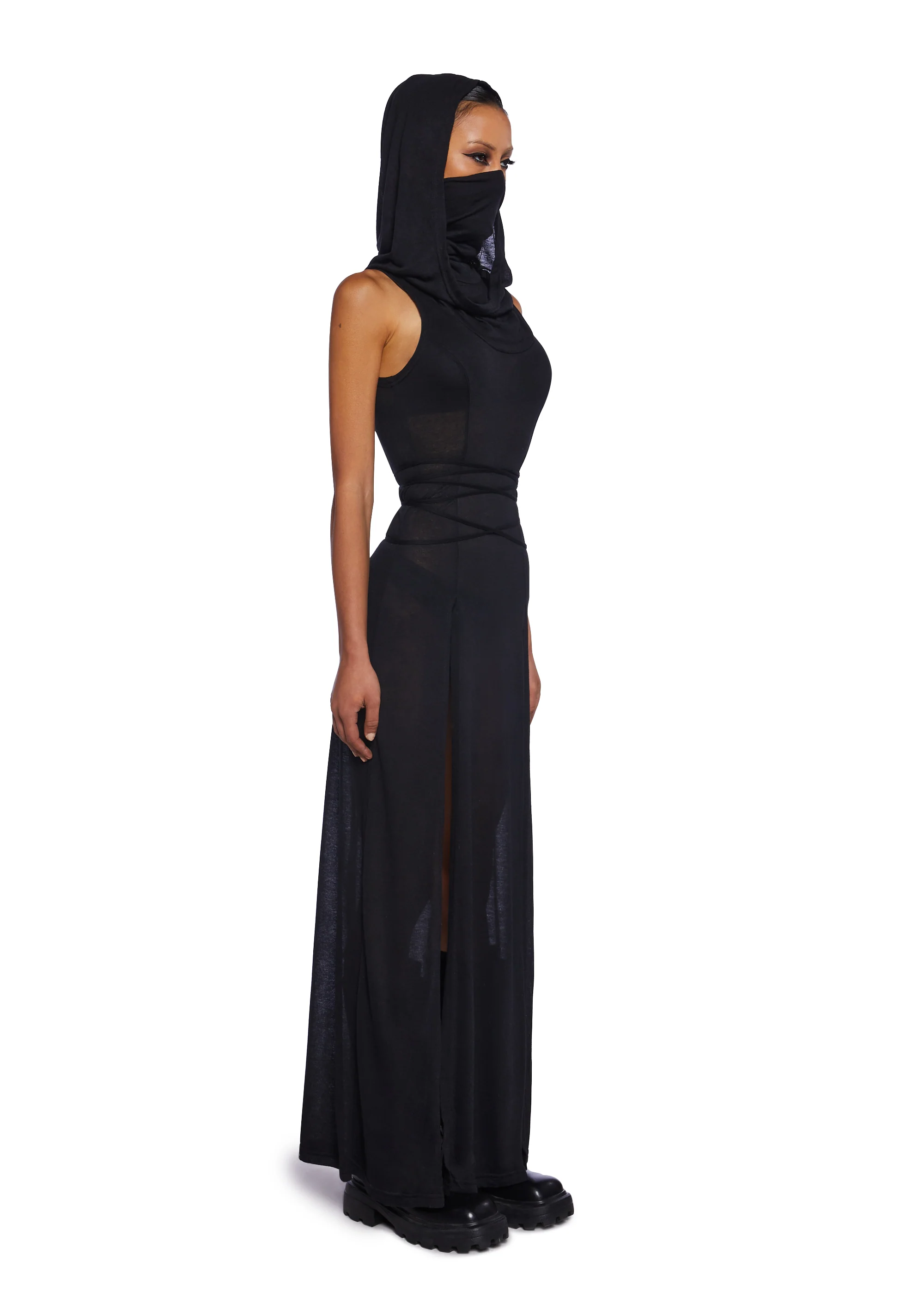 Echo Hooded Slit Maxi Dress - Black - Image 3