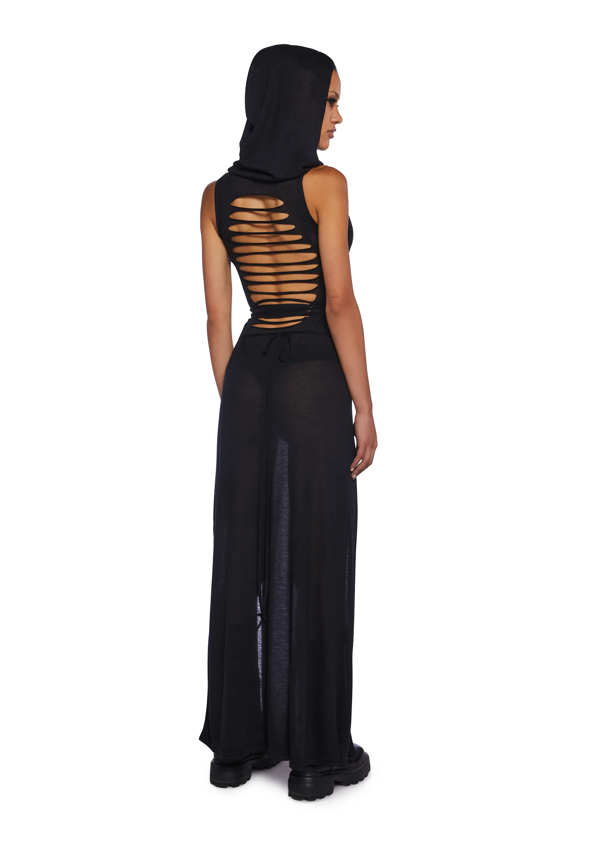 Echo Hooded Slit Maxi Dress - Black - Image 4