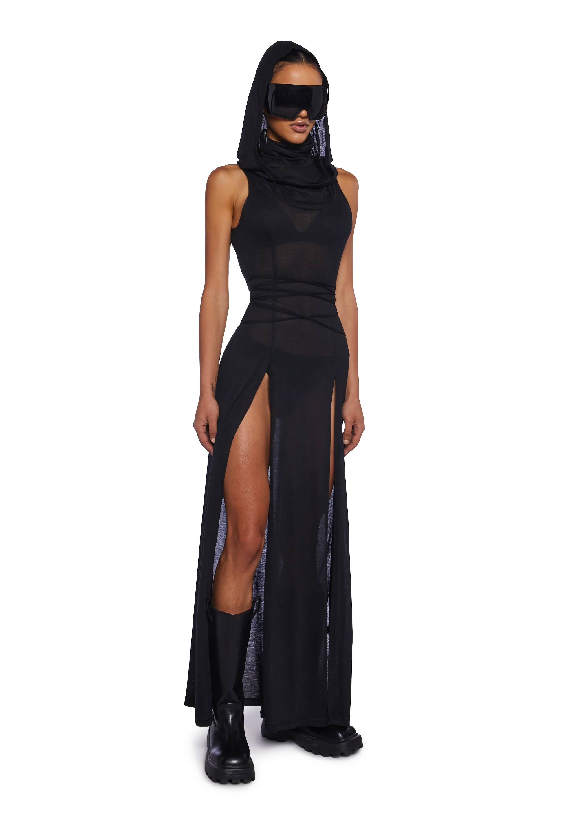 Echo Hooded Slit Maxi Dress - Black - Image 6
