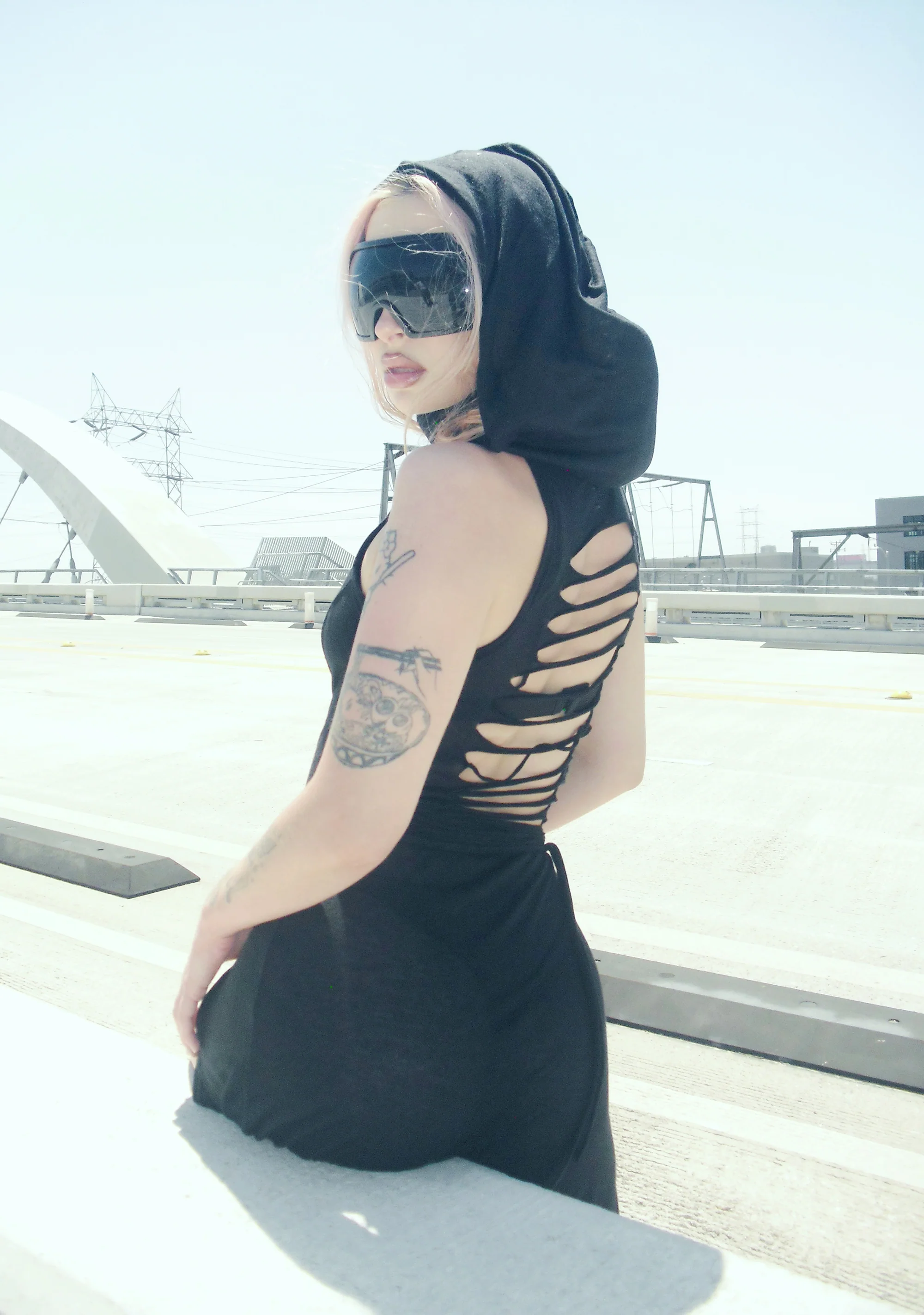 Echo Hooded Slit Maxi Dress - Black - Image 8