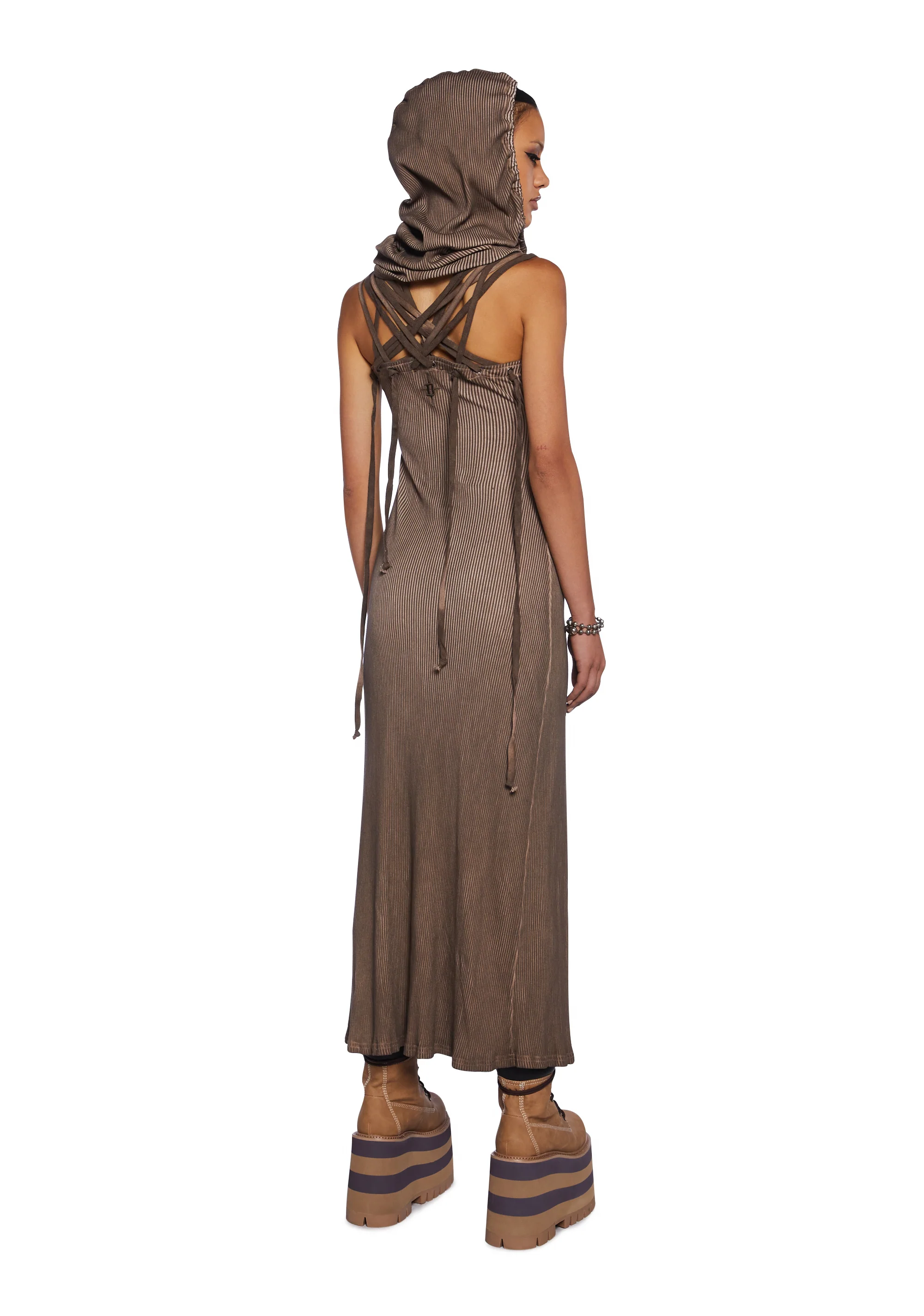 Echo Hooded Slit Maxi Dress - Brown - Image 4