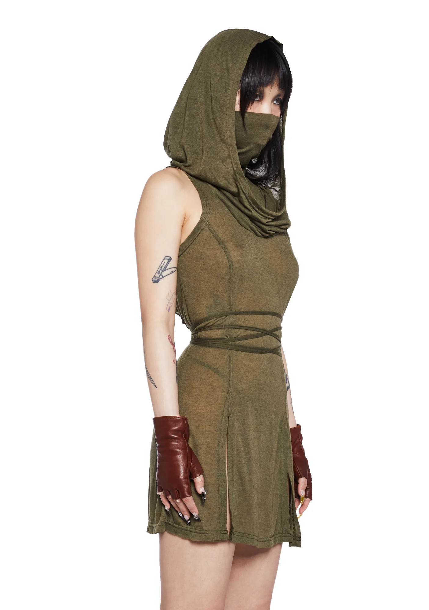 Echo Sheer Hooded Mini Dress - Green - Image 3