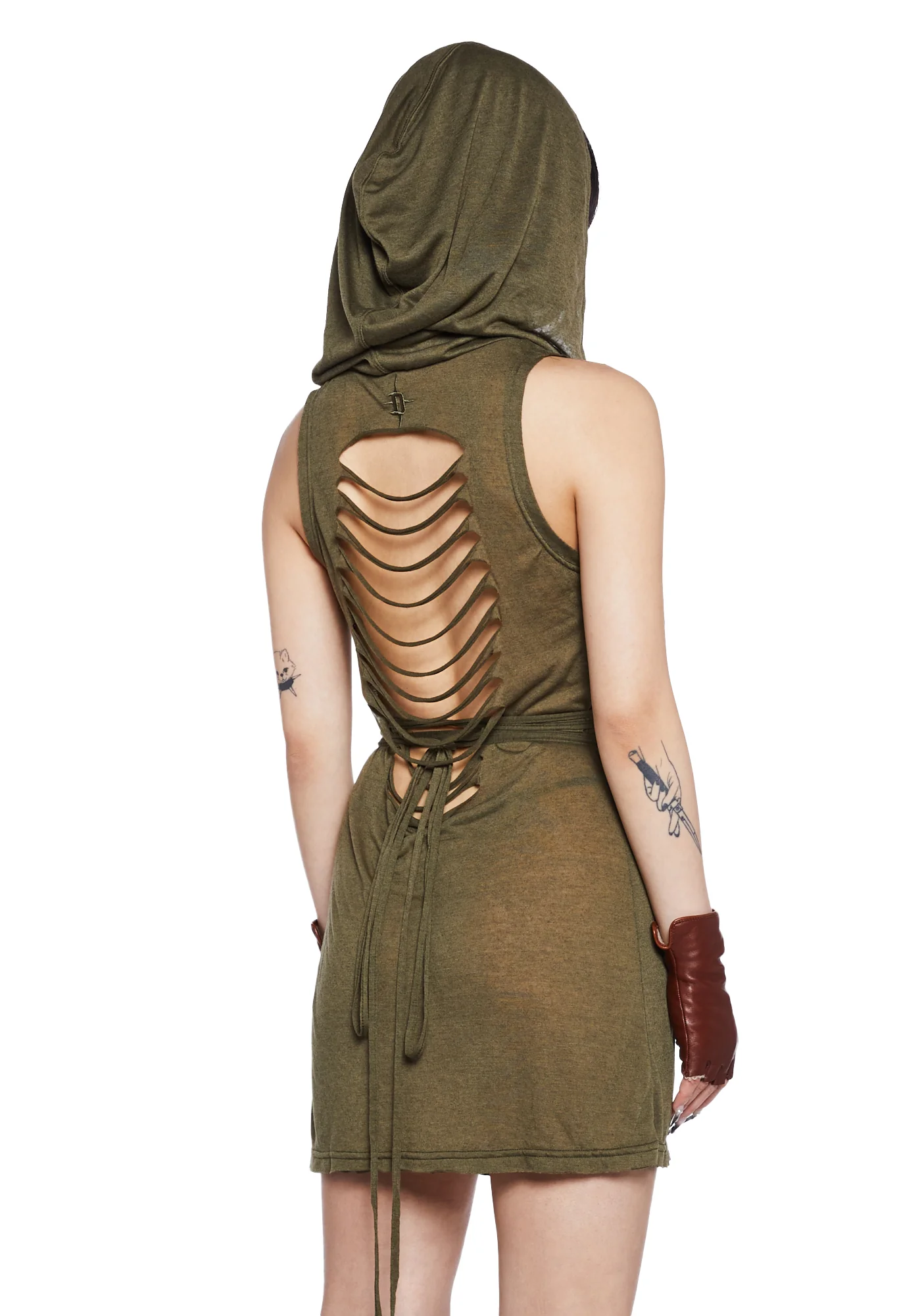 Echo Sheer Hooded Mini Dress - Green - Image 4