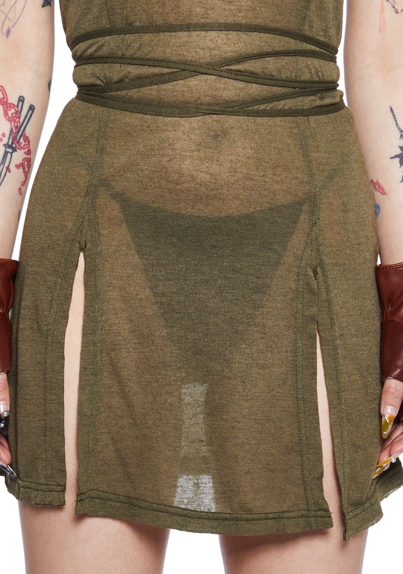 Echo Sheer Hooded Mini Dress - Green - Image 6