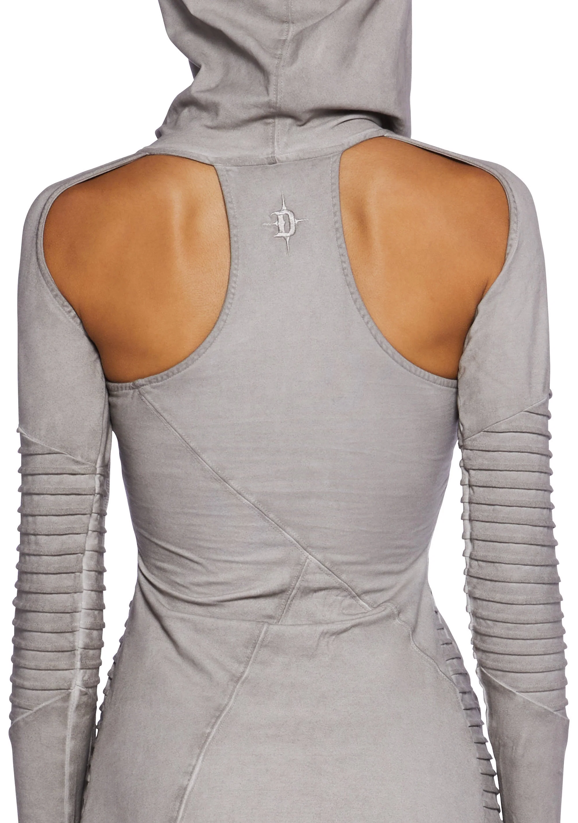 Frequency Asymmetrical Hooded Mini Dress - Ecru - Image 5