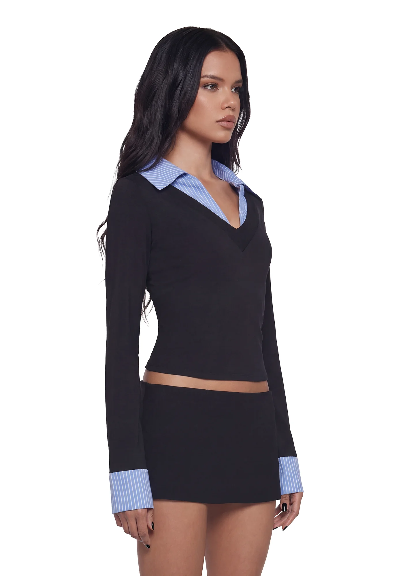 Eleanor Collared Long Sleeve Top - Striped - Image 3