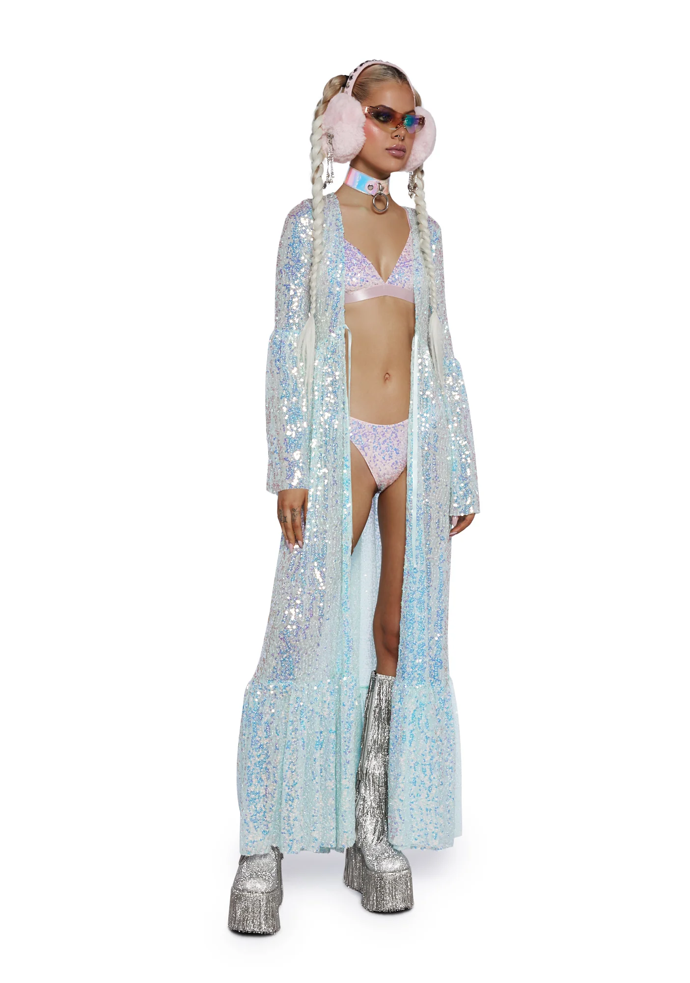 Electric Daze Sequin Duster - Blue - Image 5
