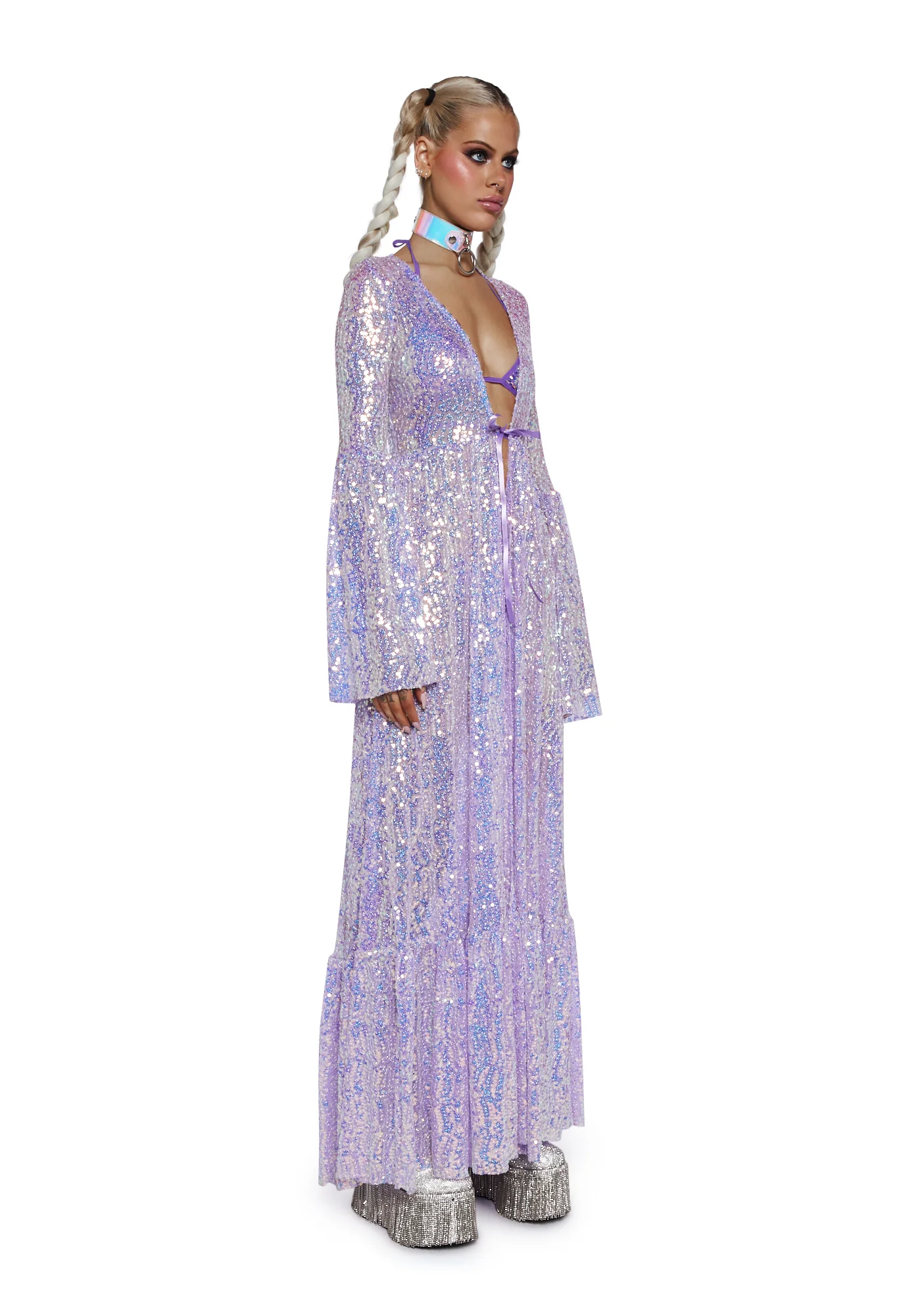 Electric Daze Sequin Duster- Light Purple - Image 3