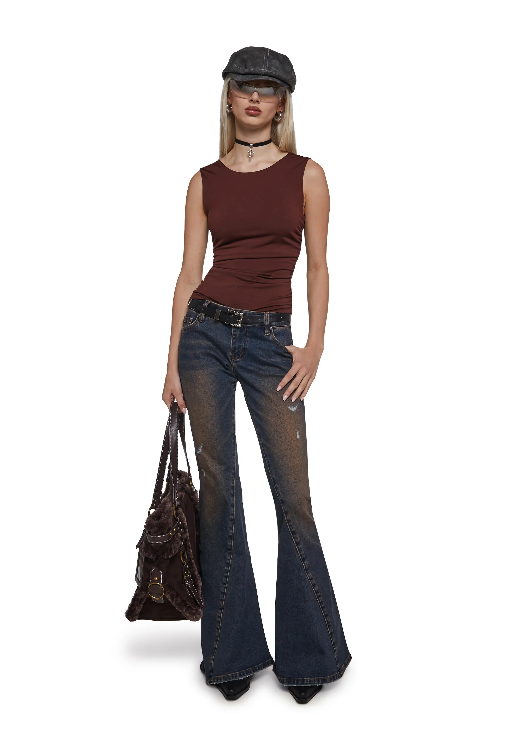 Elegant Turn Short Sleeve Top - Brown - Image 5
