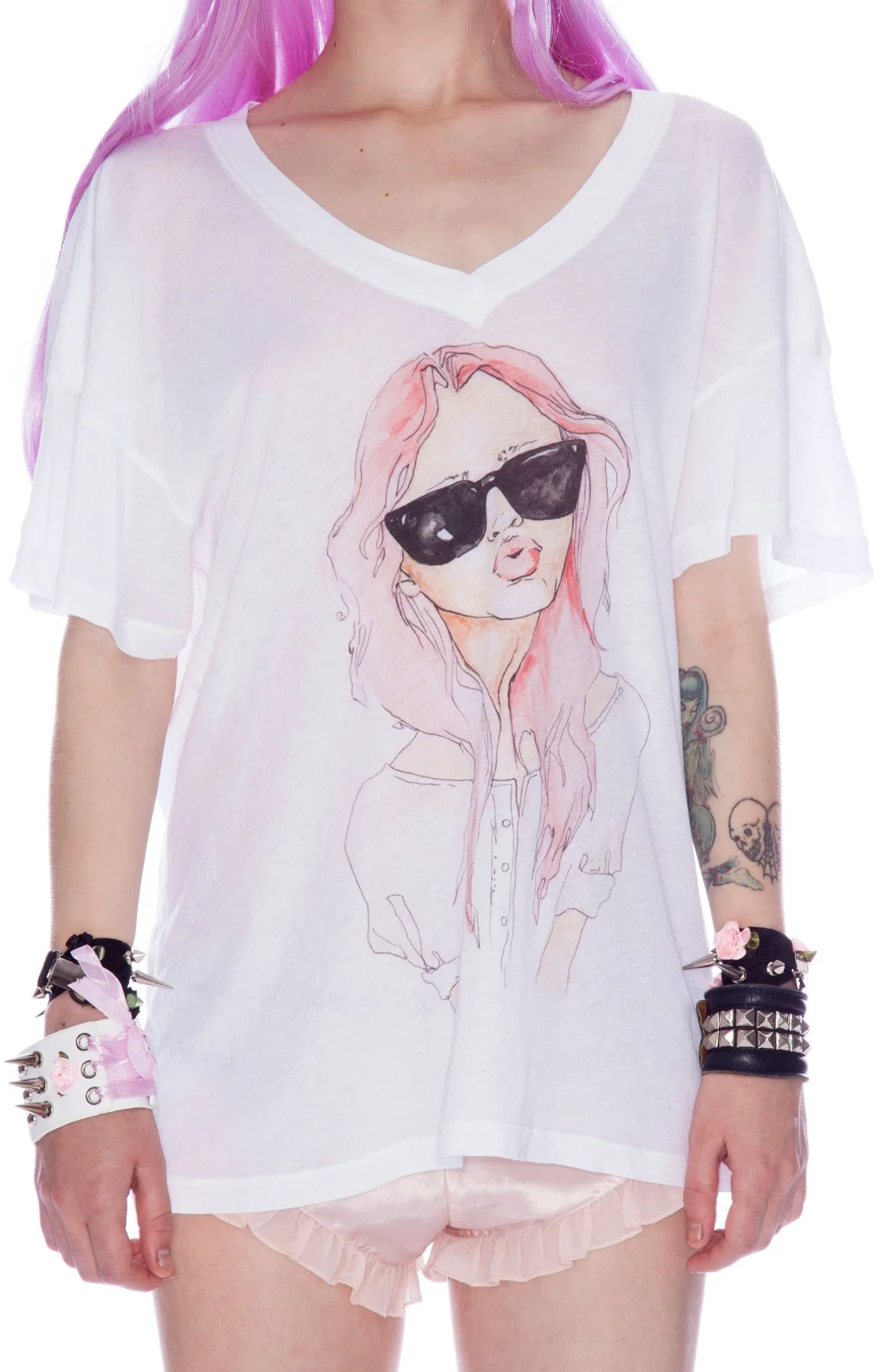 Ella Character Drawing Oversized Vneck Tee - Image 3