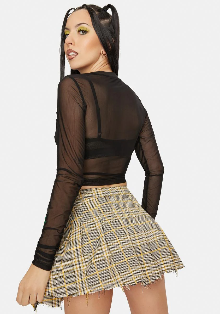 Embroidered Leaf Mesh Top - Image 4
