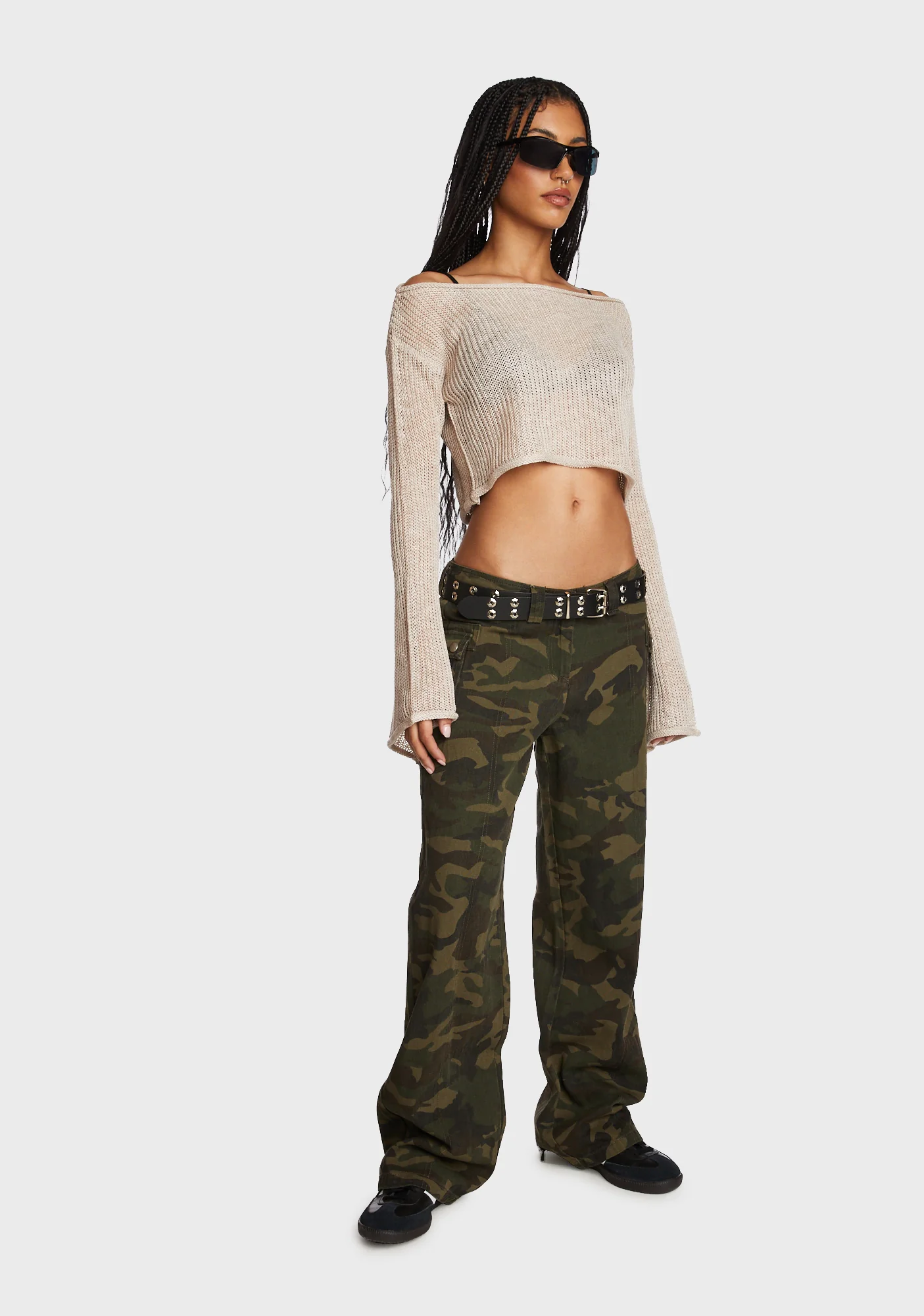 Emmie Off The Shoulder Sheer Knitted Top - Beige - Image 2