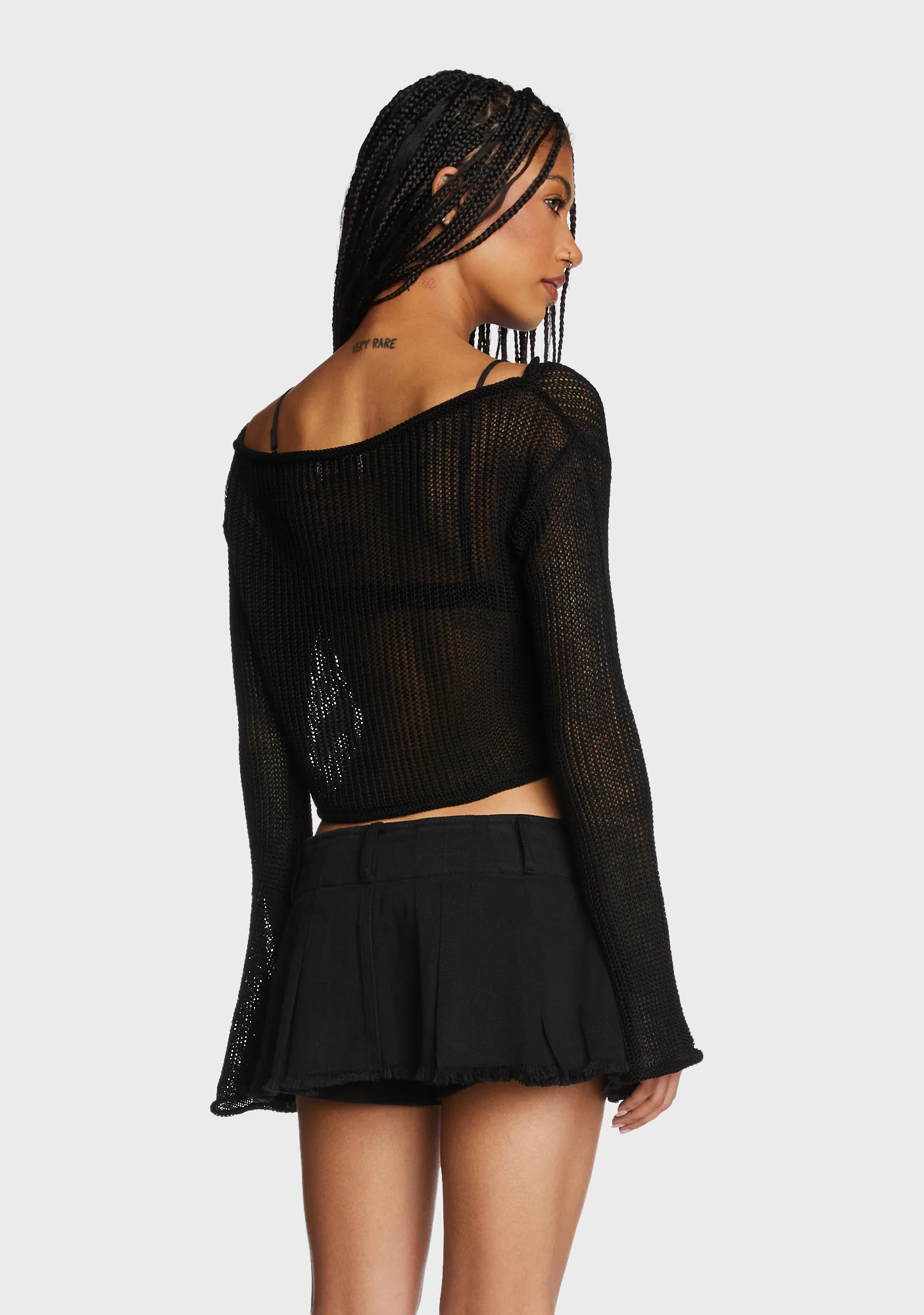 Emmie Off The Shoulder Sheer Knitted Top - Black - Image 4