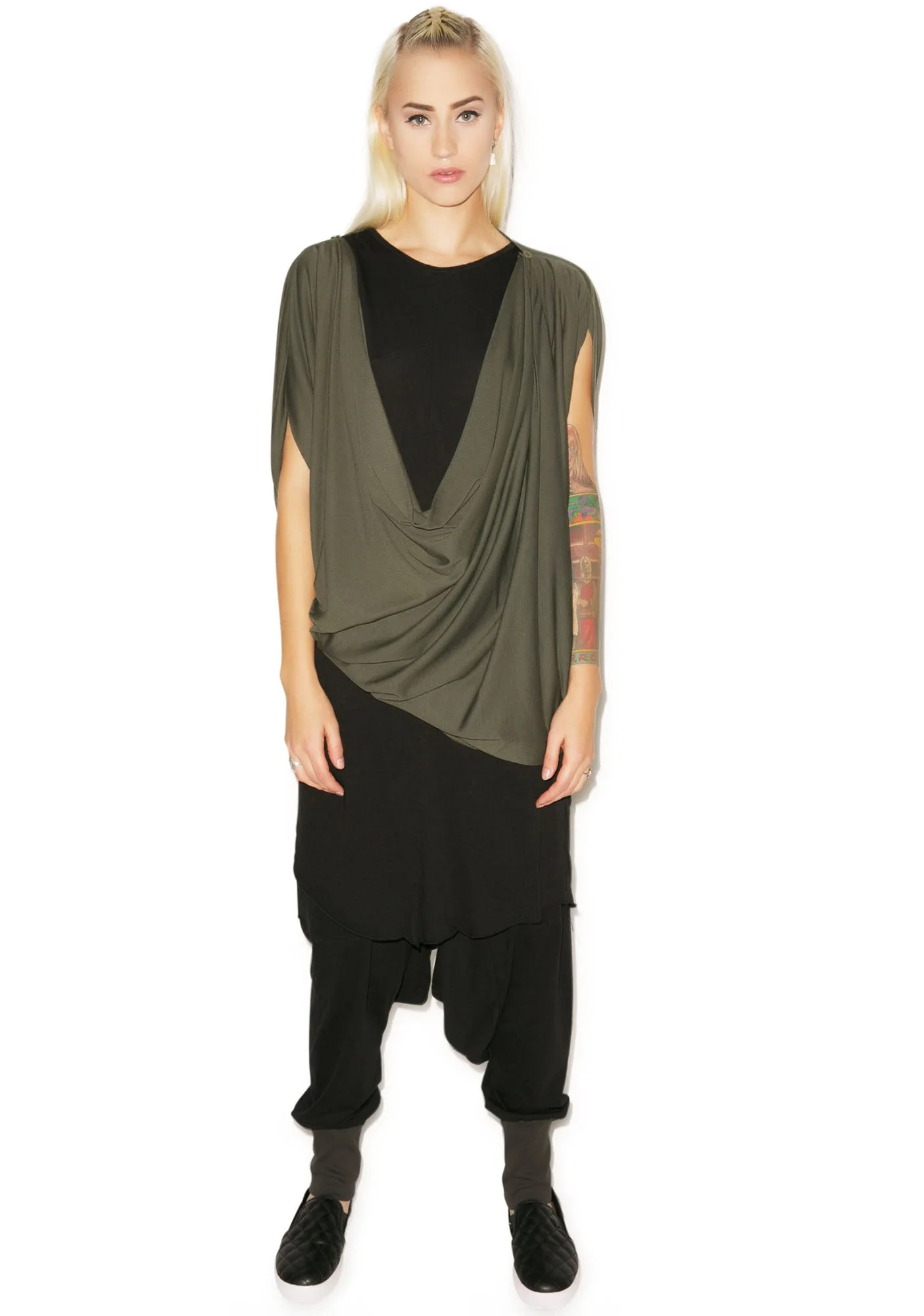 Empire Cowl Neck Tank - Dark Green - Image 2