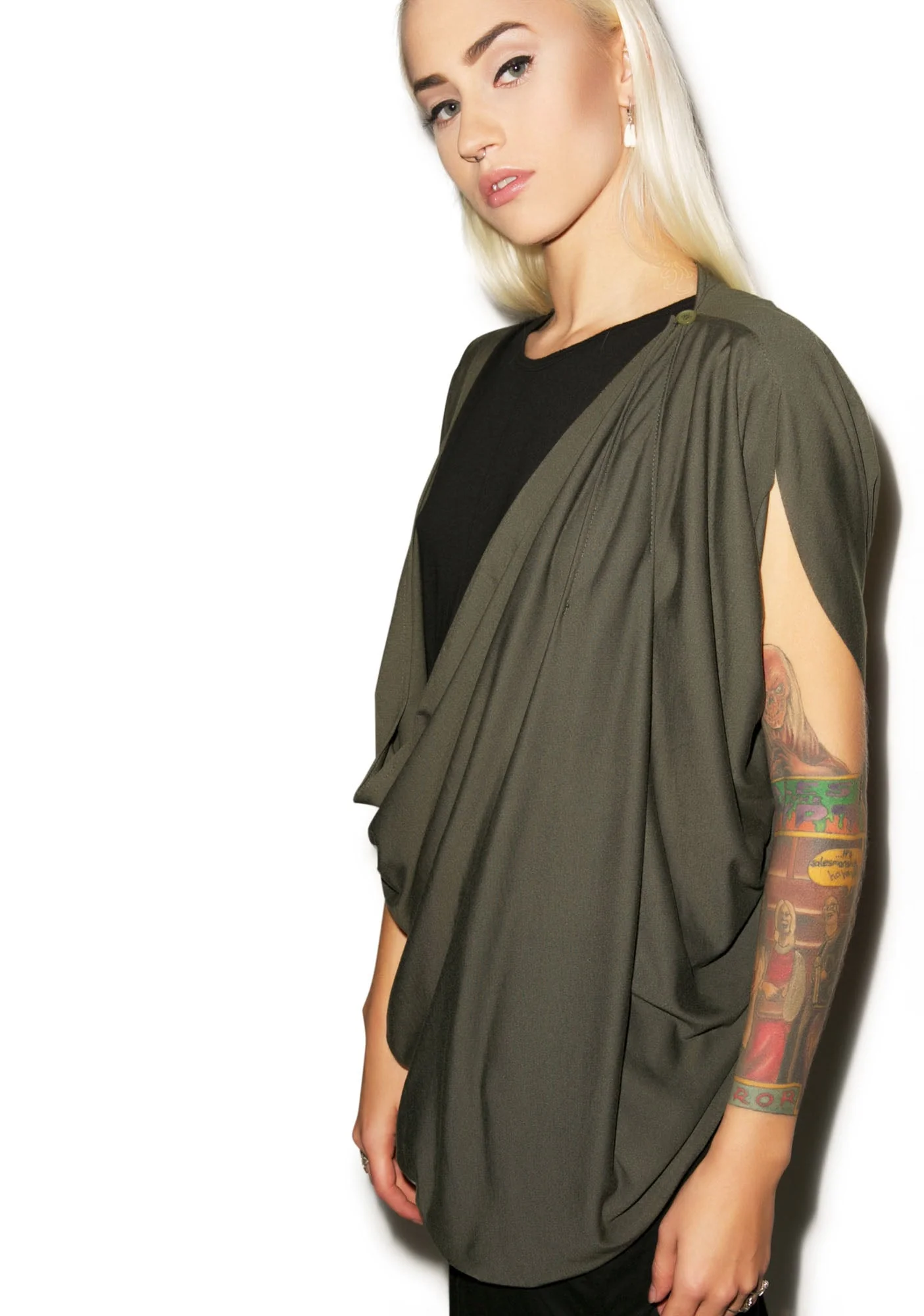 Empire Cowl Neck Tank - Dark Green - Image 4