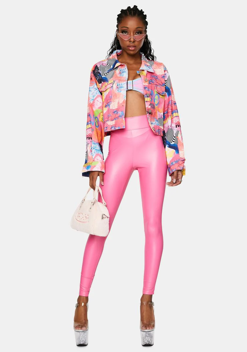 Empower Print Cropped Denim Jacket - Image 3