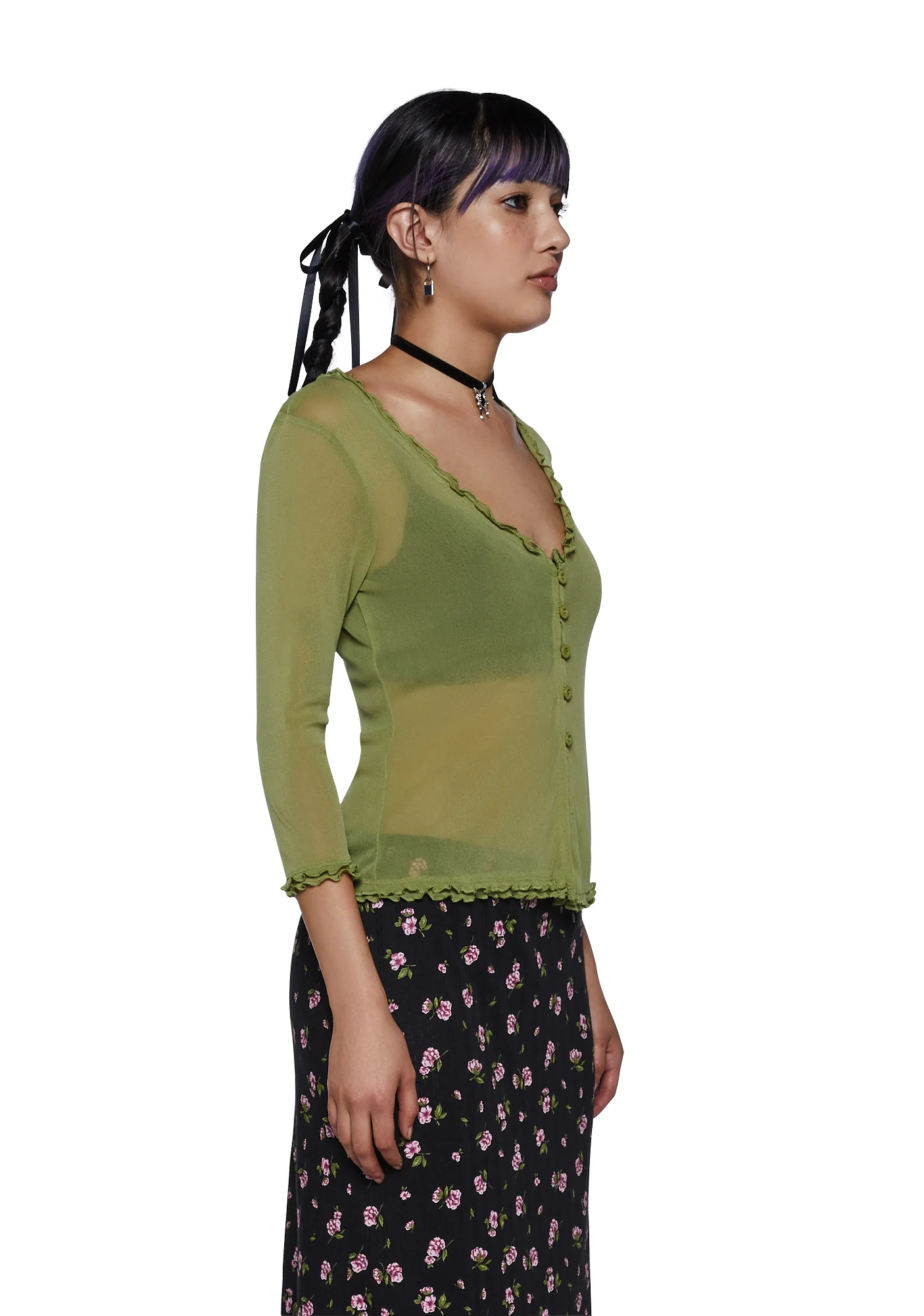 Everlong Romance Long Sleeve Top - Green - Image 3