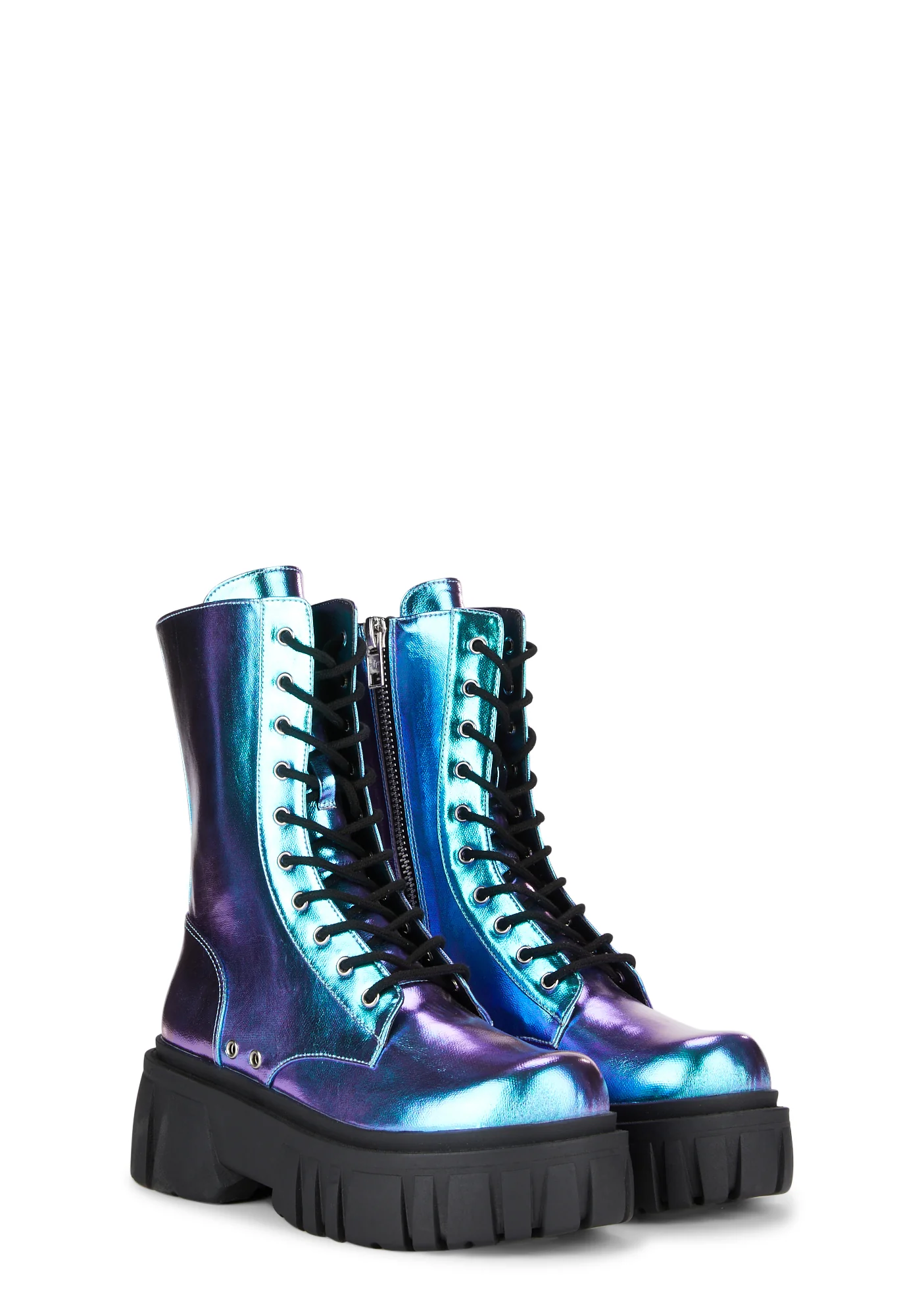 Everyone's A Critic Combat Boots - Blue Metallic - Image 3