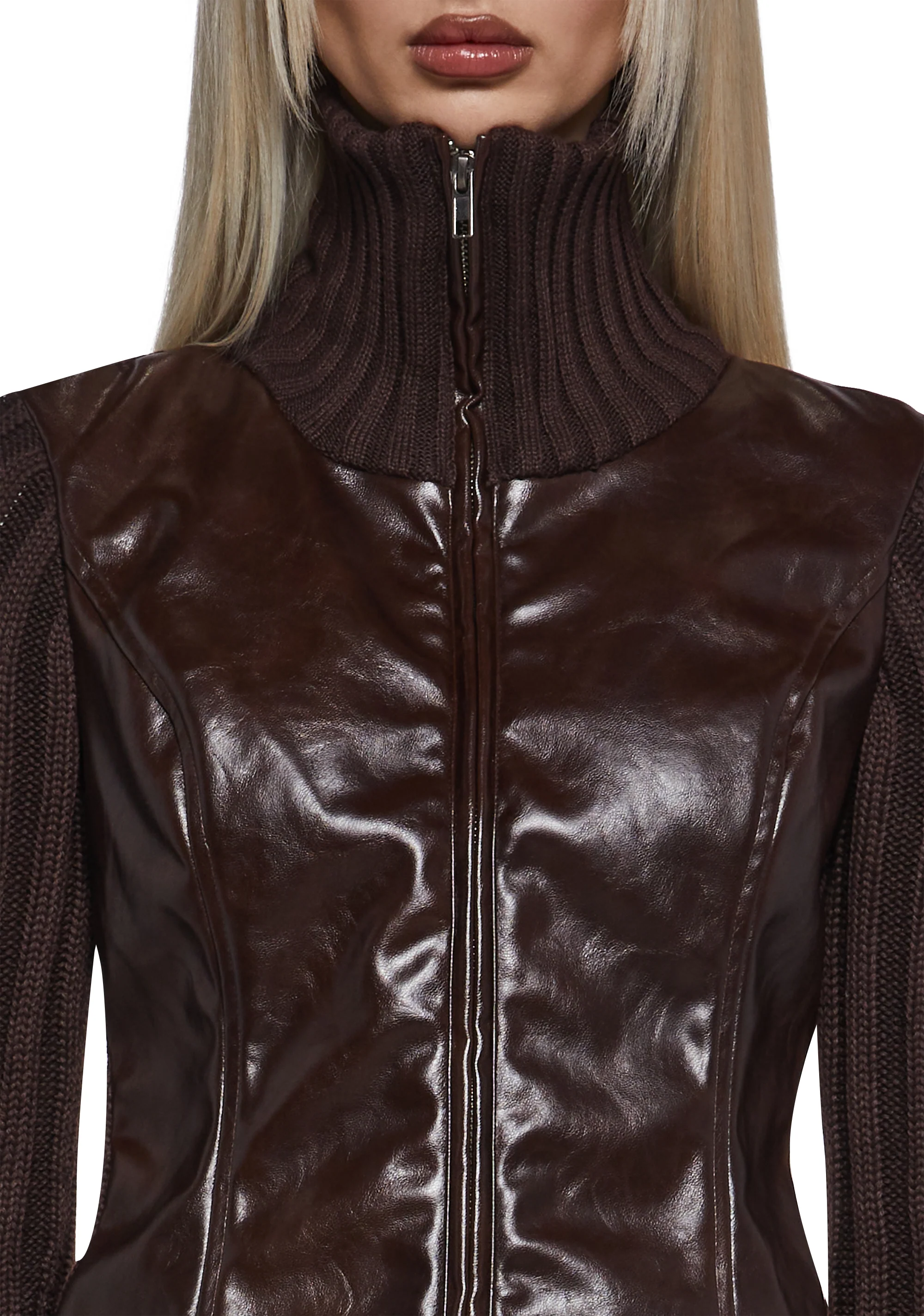 Tara Vegan Leather Knit Sweater - Image 5