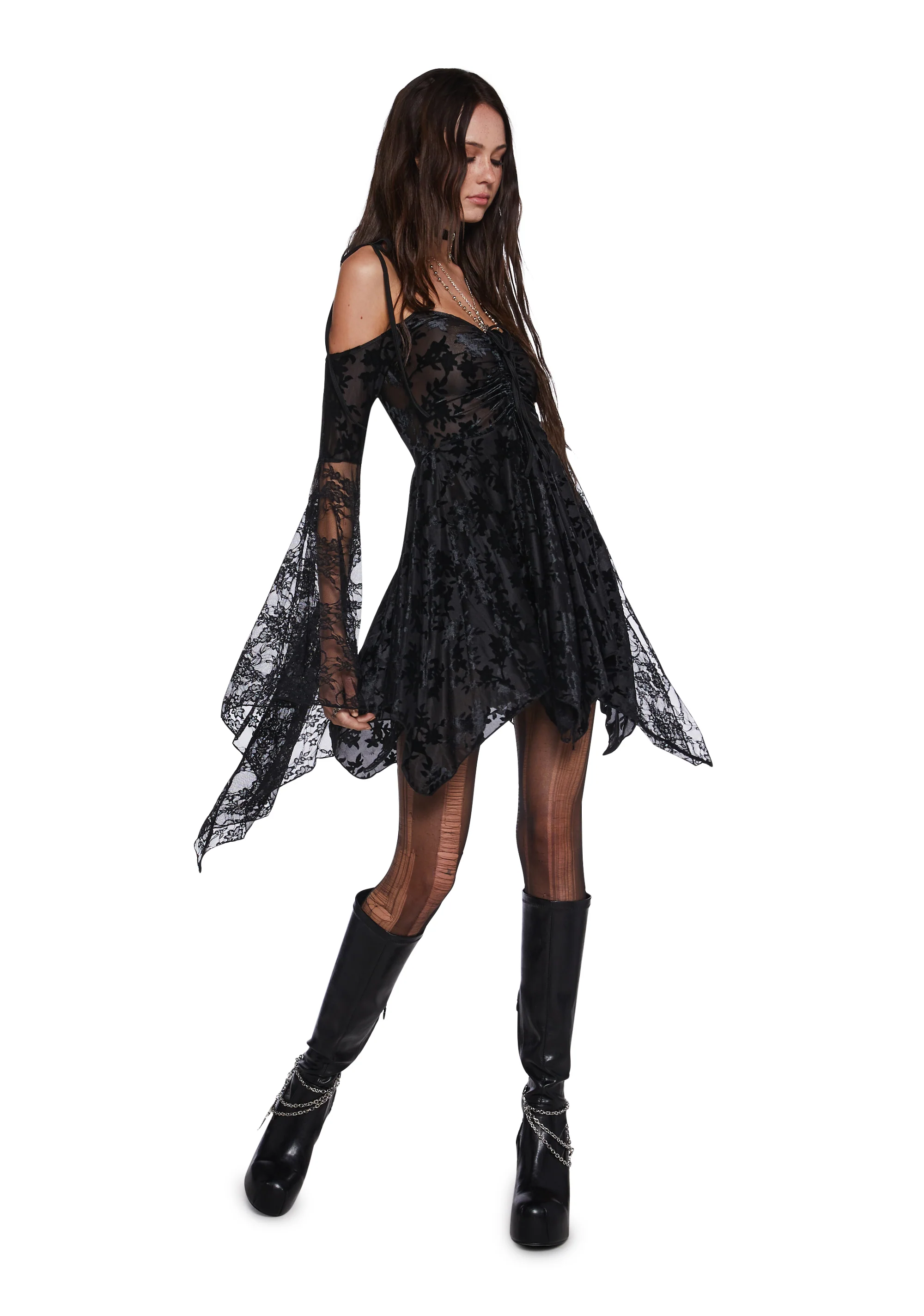 F is For Fairies Handkerchief Dress - Black Velvet Lace - Image 3