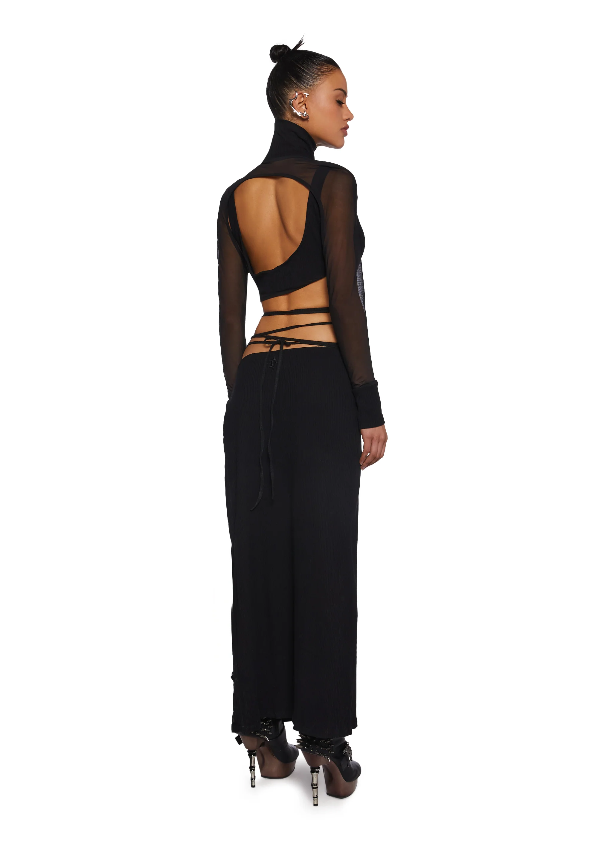Fader Mesh Ribbed Maxi Dress - Black - Image 4