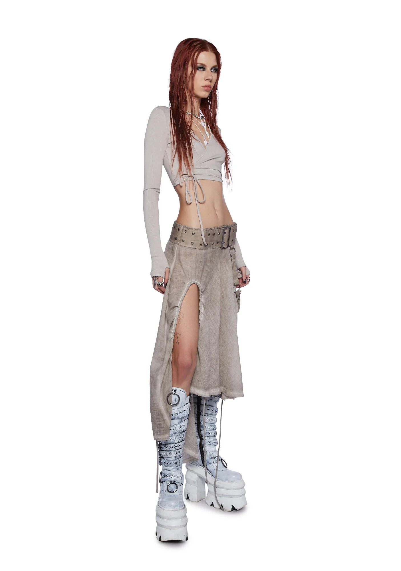 Fader Ribbed Wrap Top - Off White - Image 2