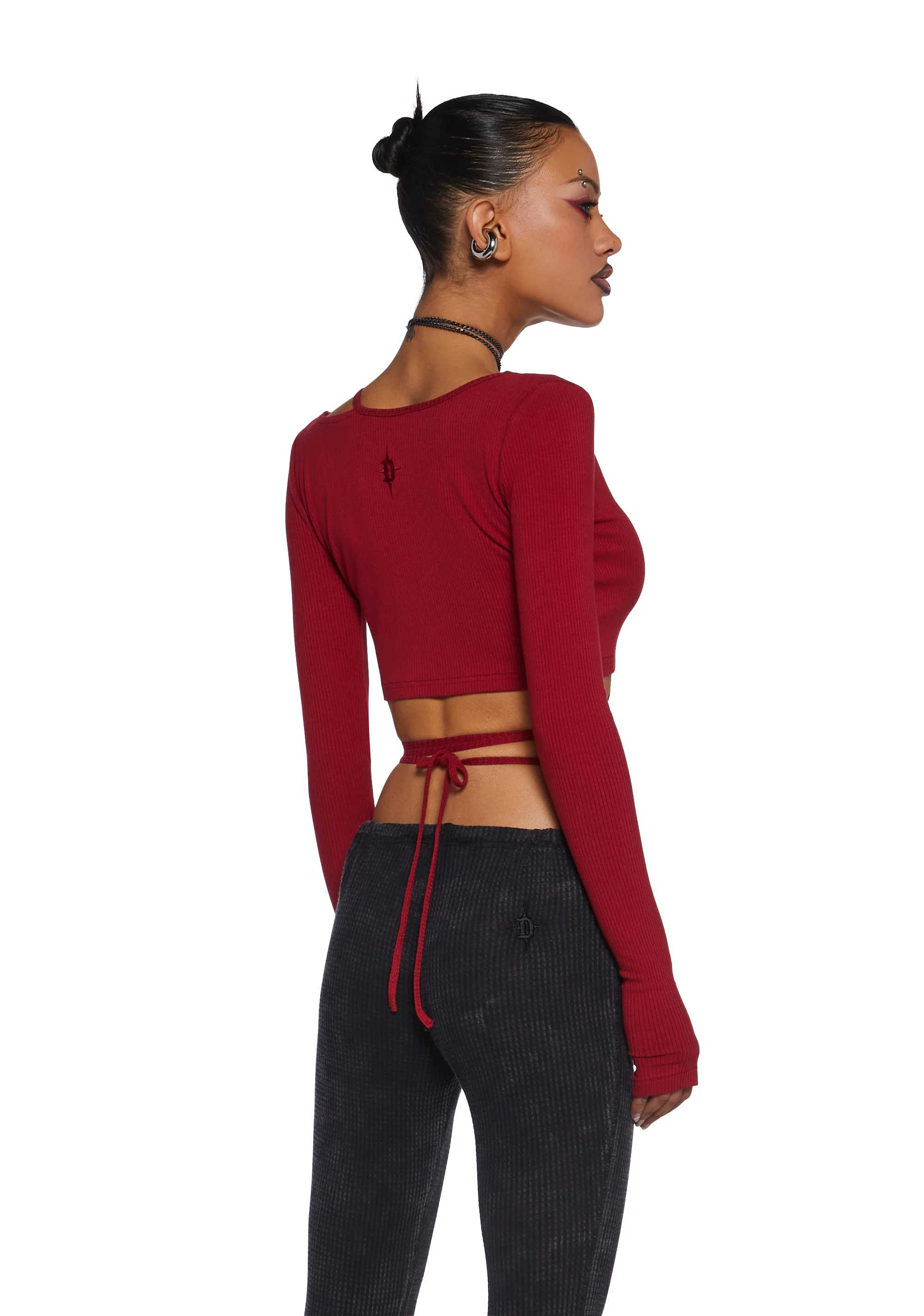 Fader Ribbed Wrap Top - Red - Image 4