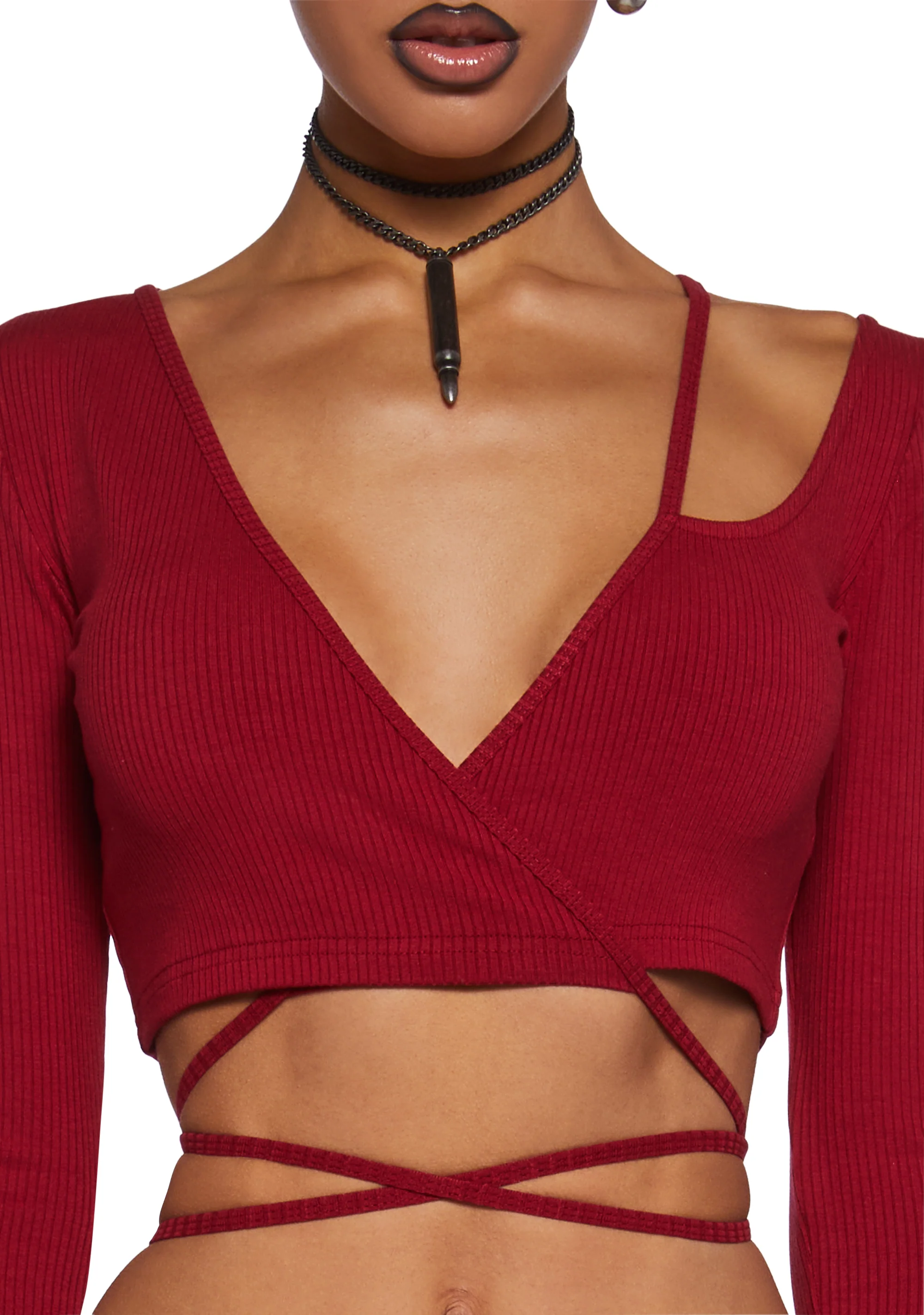 Fader Ribbed Wrap Top - Red - Image 5