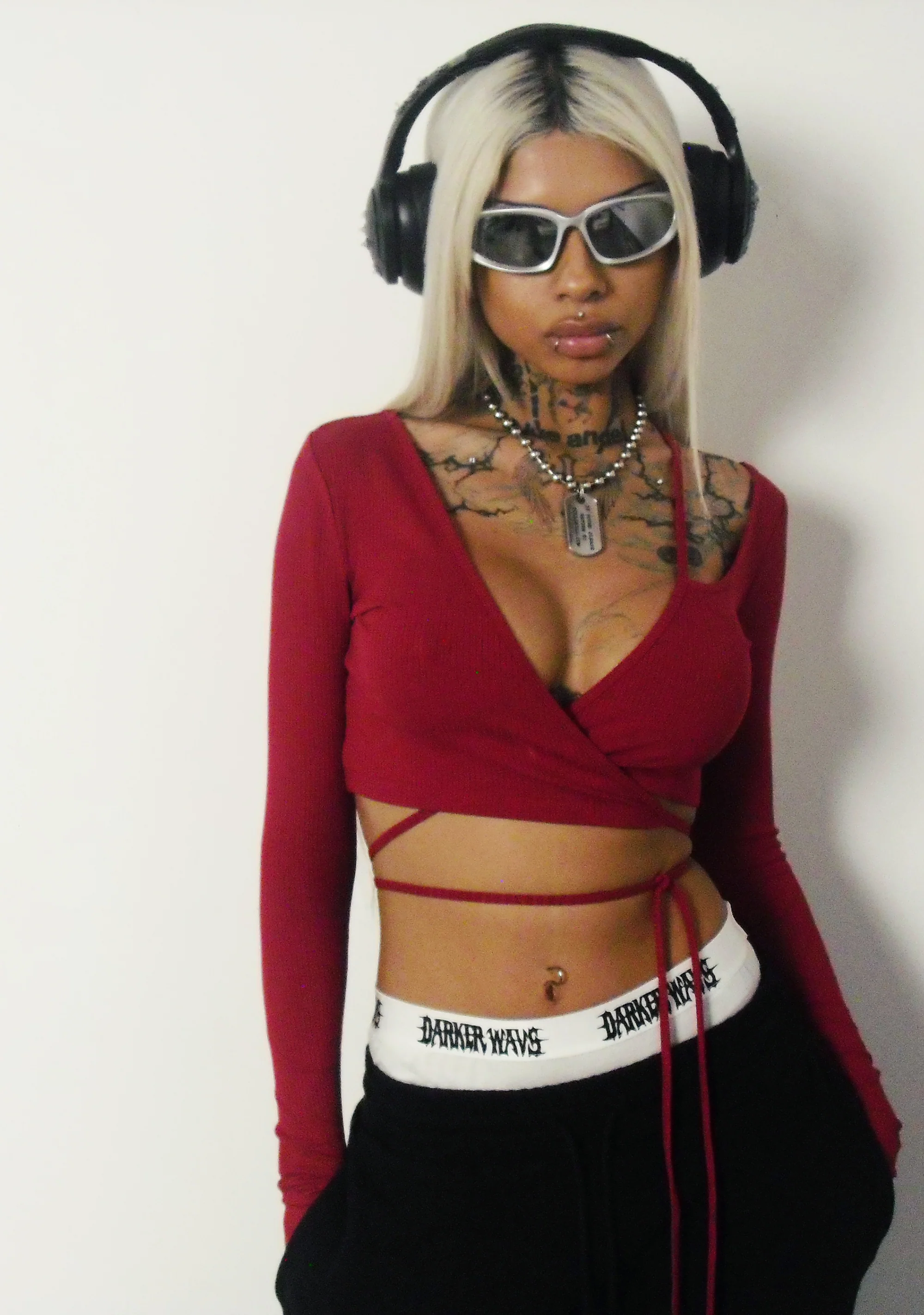 Fader Ribbed Wrap Top - Red - Image 6