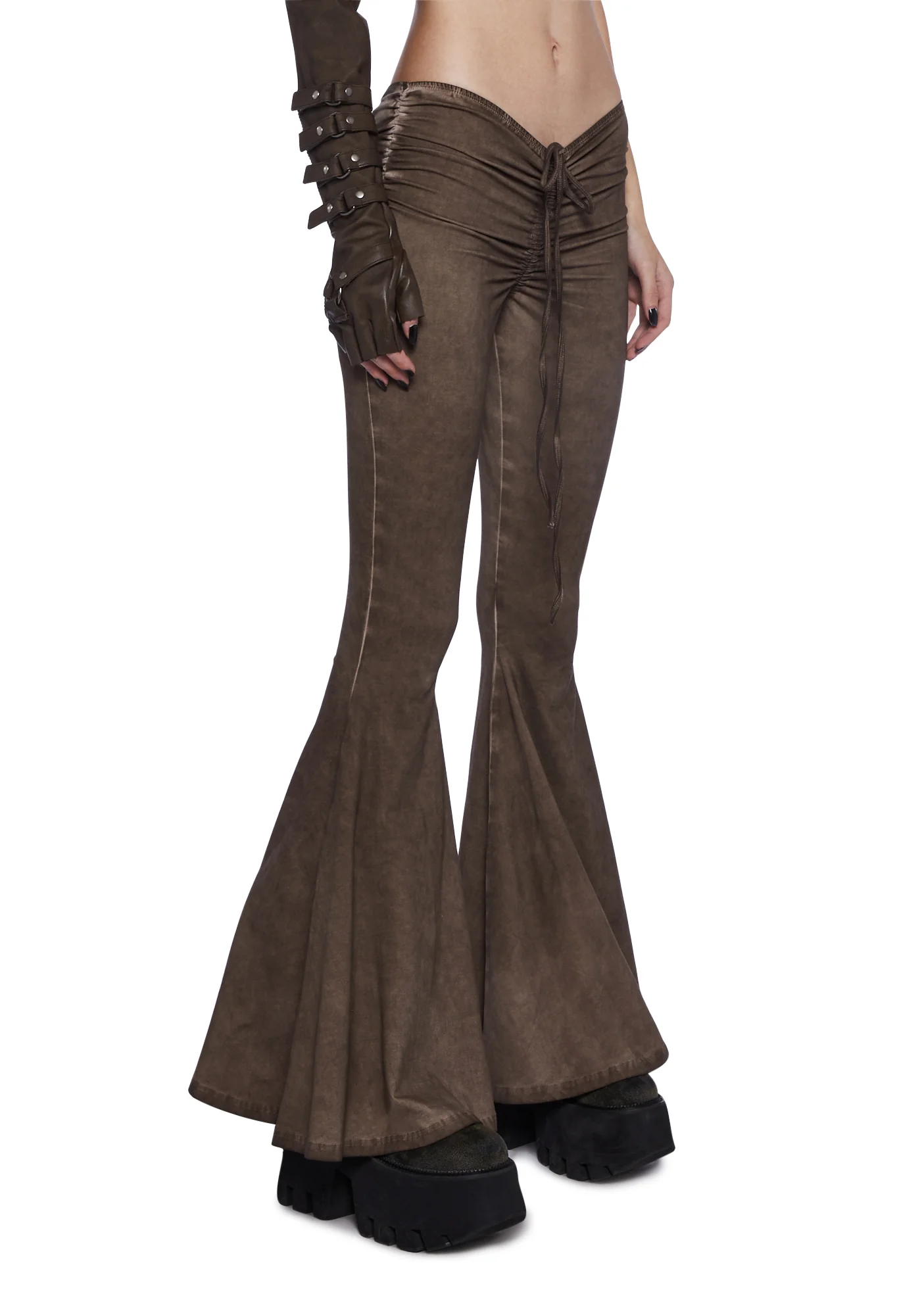 Fader V-Cut Washed Bell Bottoms - Brown - Image 3