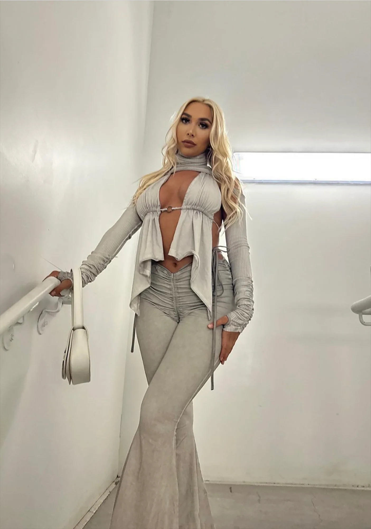 Fader V-Cut Washed Bell Bottoms - Ecru - Image 7