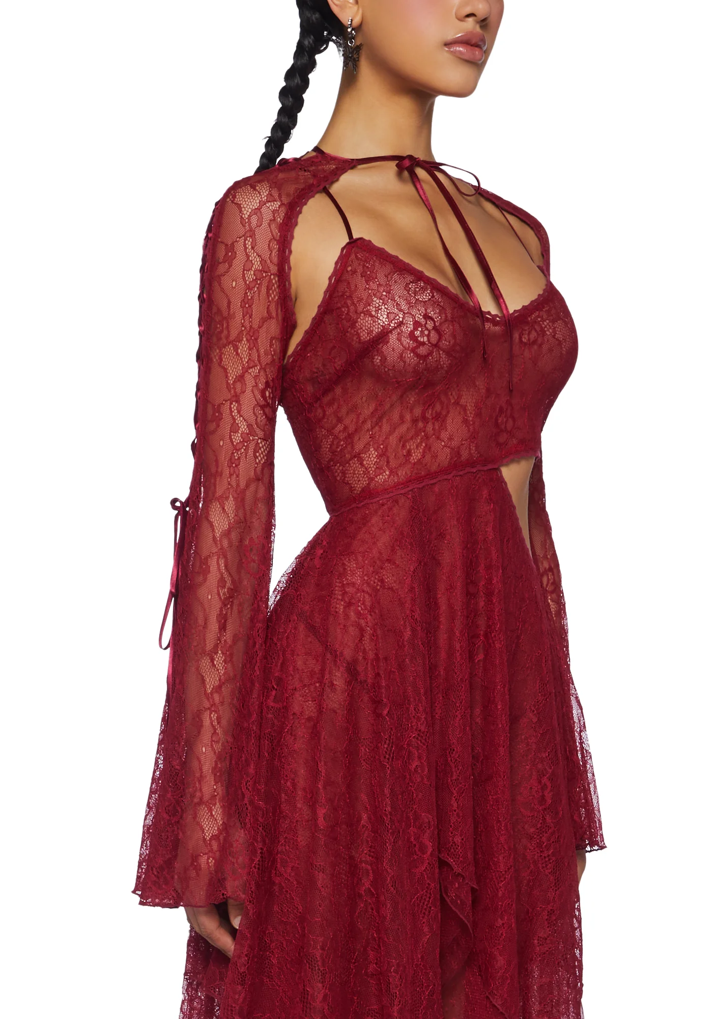 Fairydust Chronicles Lace Dress & Shrug Set- Burgundy - Image 2