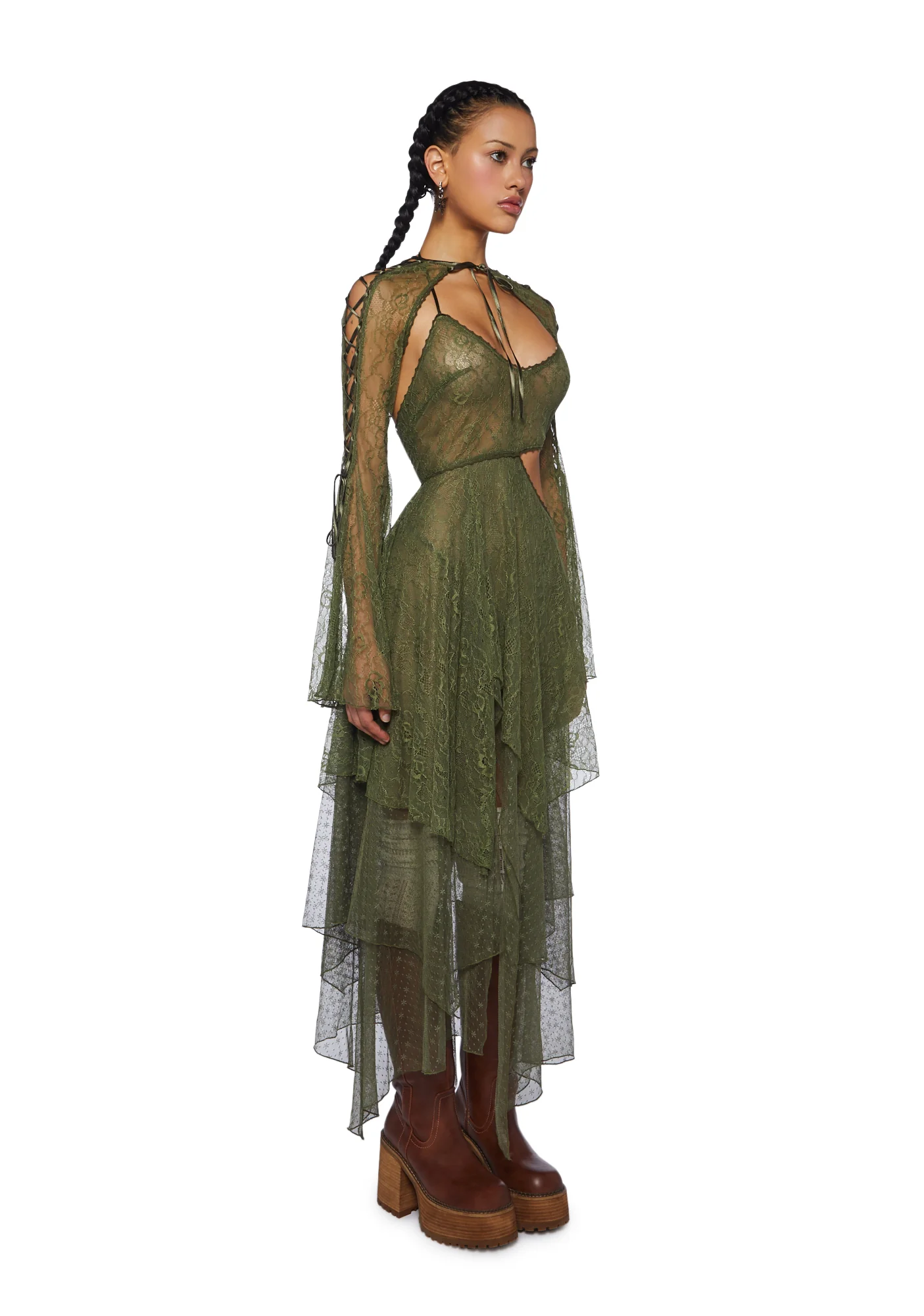 Fairydust Chronicles Lace Dress & Shrug Set - Olive - Image 3