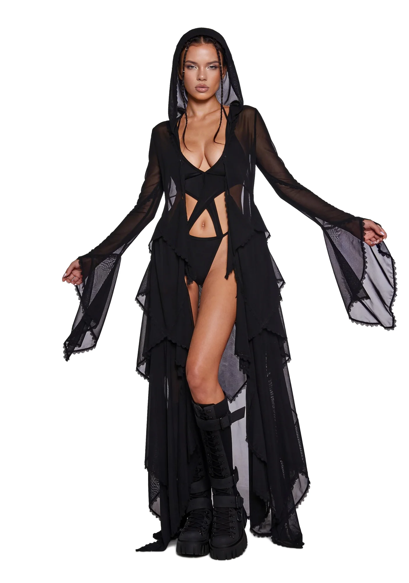 Sparkled Myths Hooded Duster - Black - Image 2