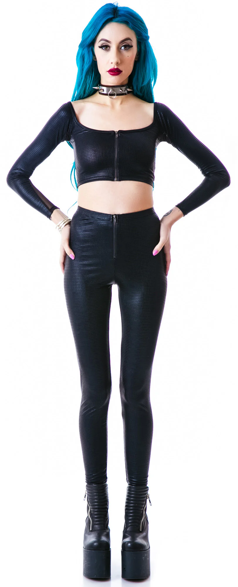 Fall In Line Mesh Contrast Sleeve Crop Top - Image 2