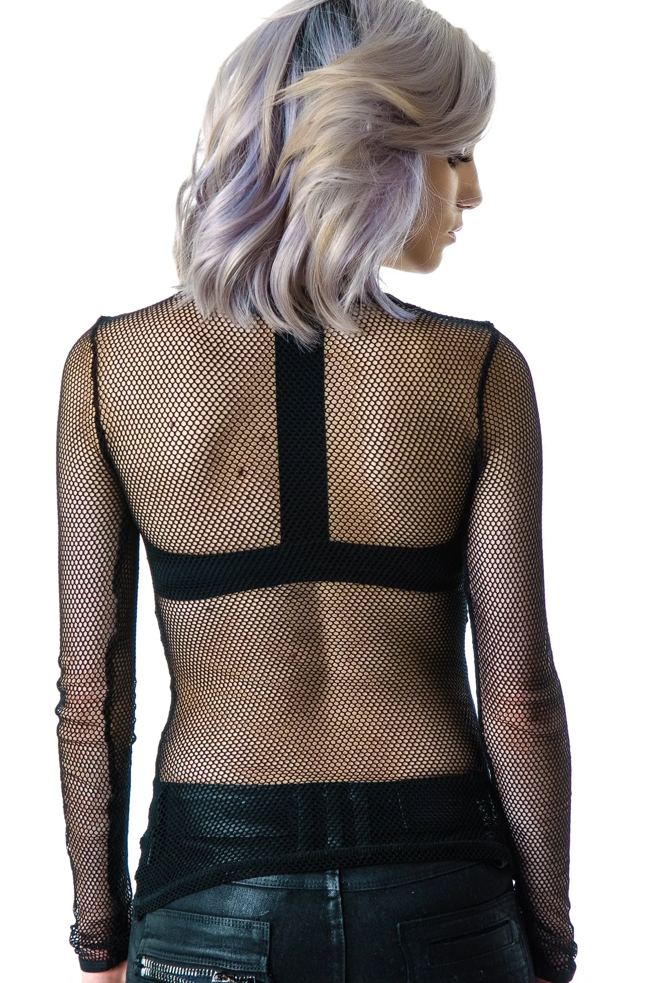 Fash-ist Fishnet Long Sleeve Top - White - Image 10