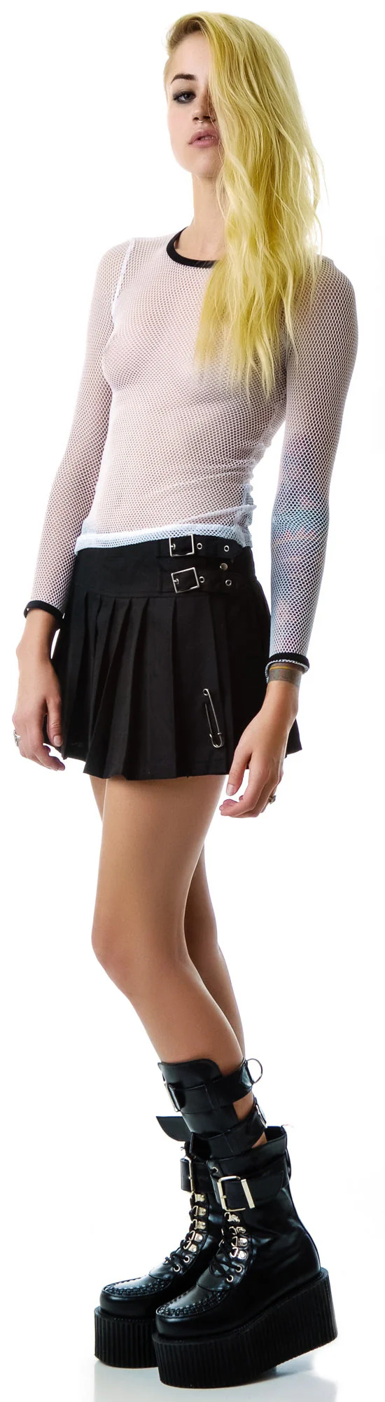 Fash-ist Fishnet Long Sleeve Top - White - Image 2