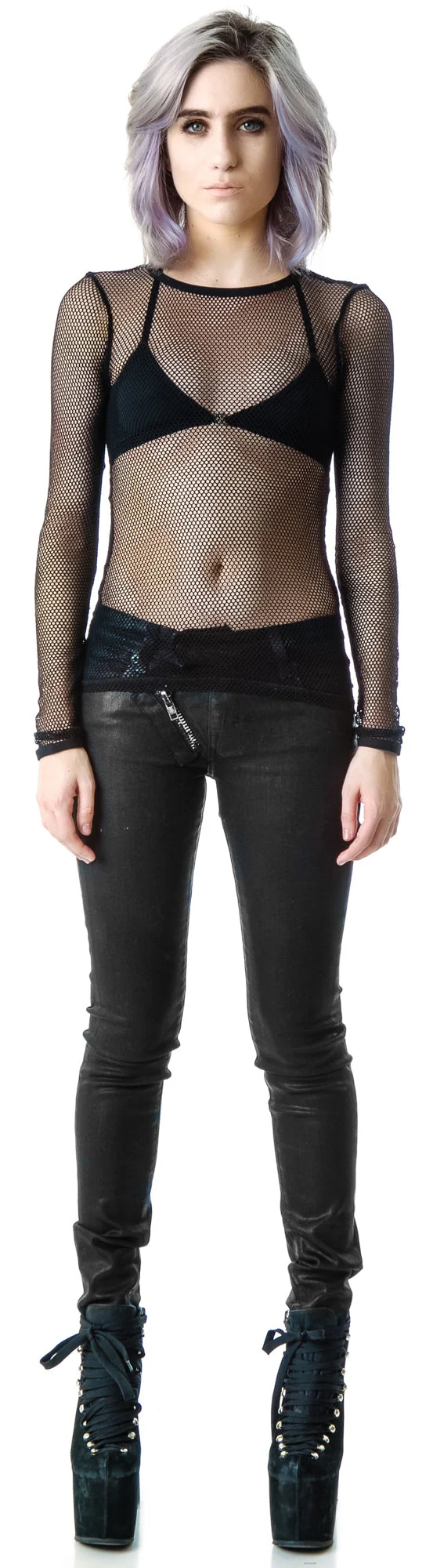 Fash-ist Fishnet Long Sleeve Top - White - Image 7