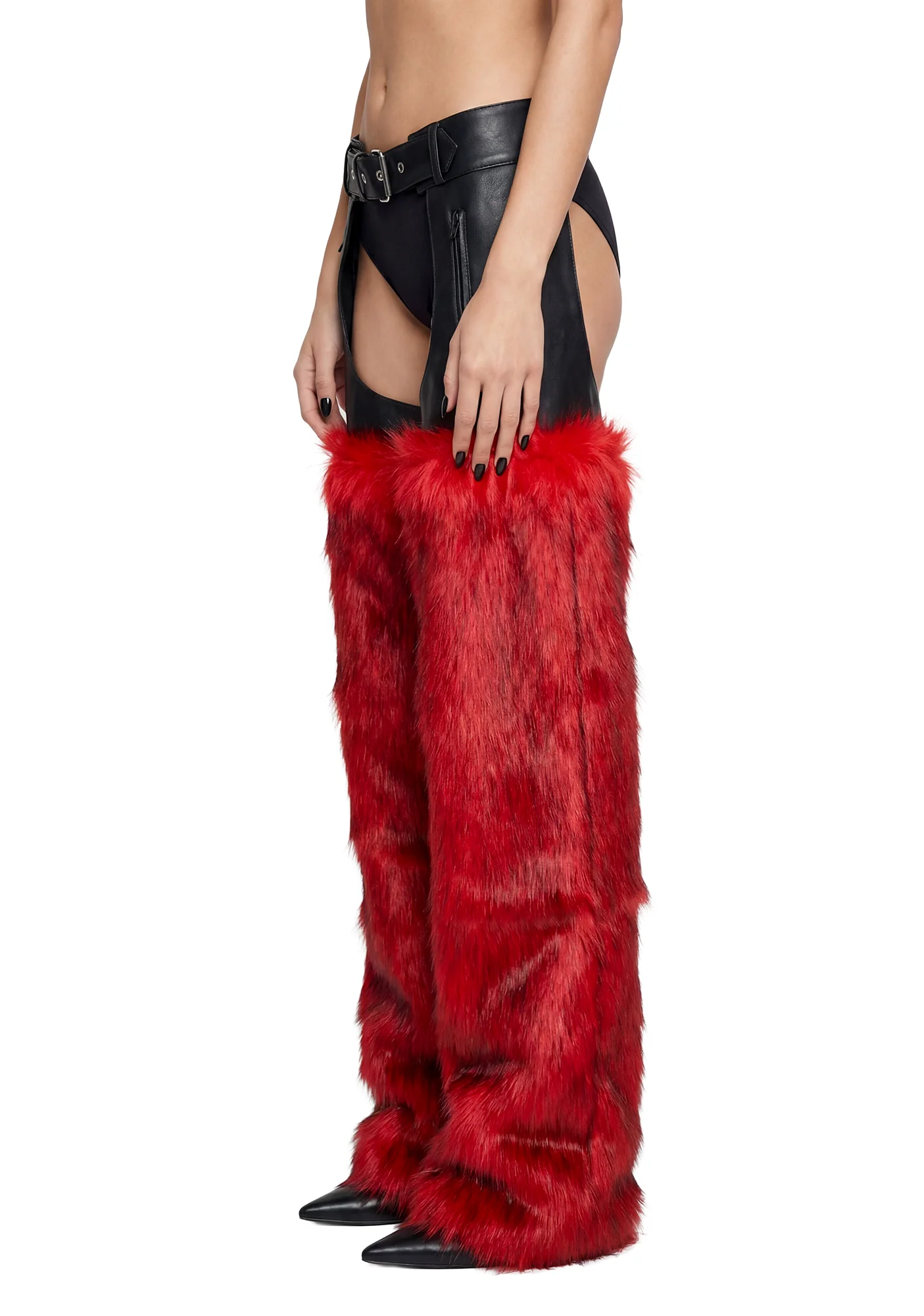 Faux Fur Chaps - Red - Image 3