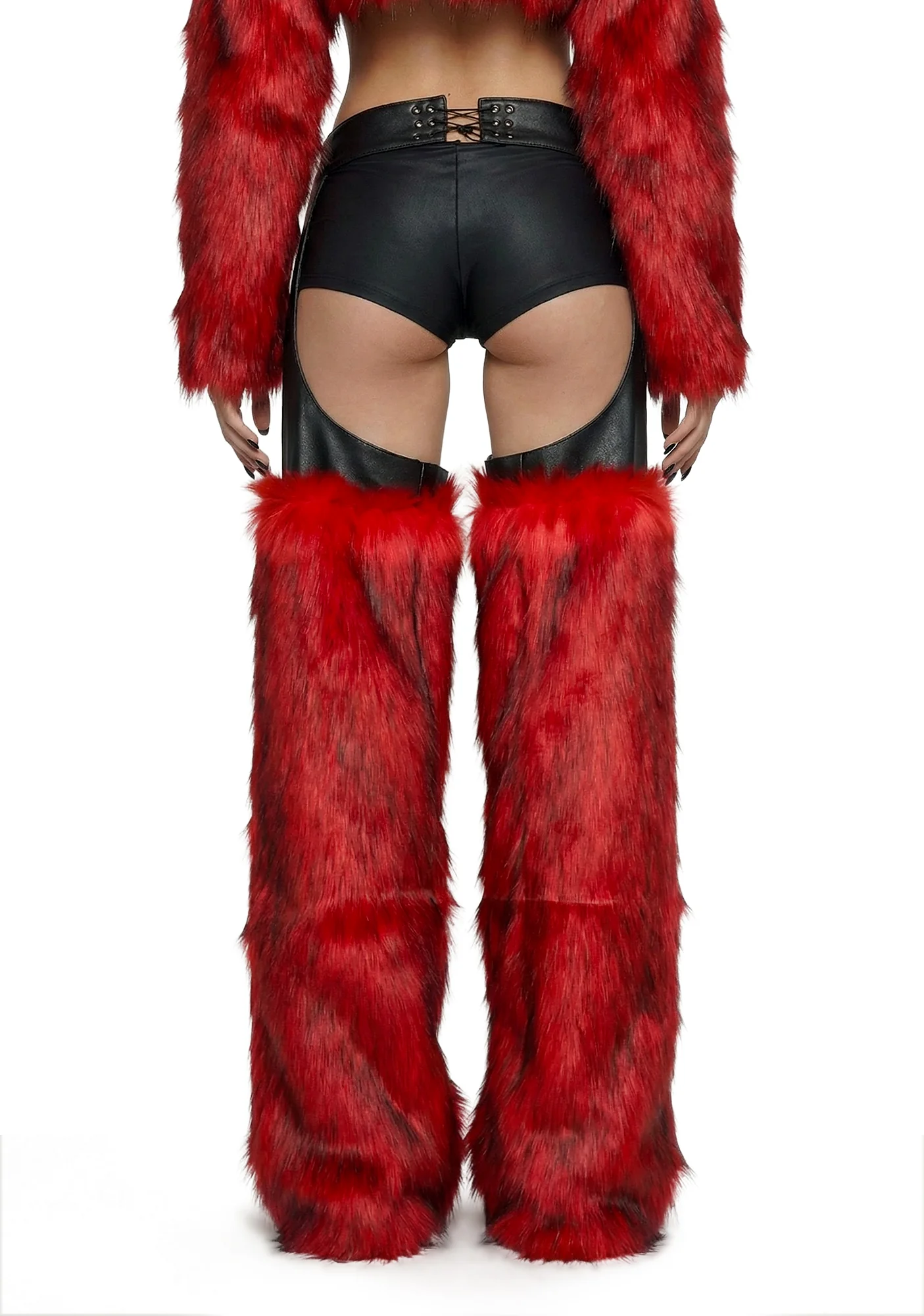 Faux Fur Chaps - Red - Image 4