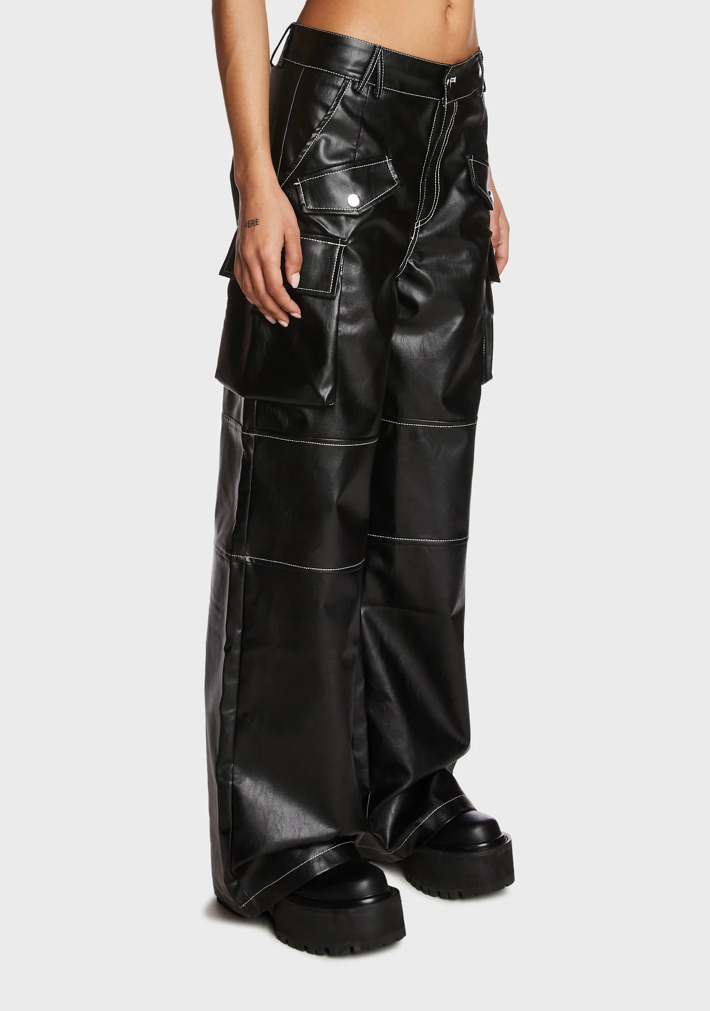 Faye Faux Leather Cargo Pants - Image 3
