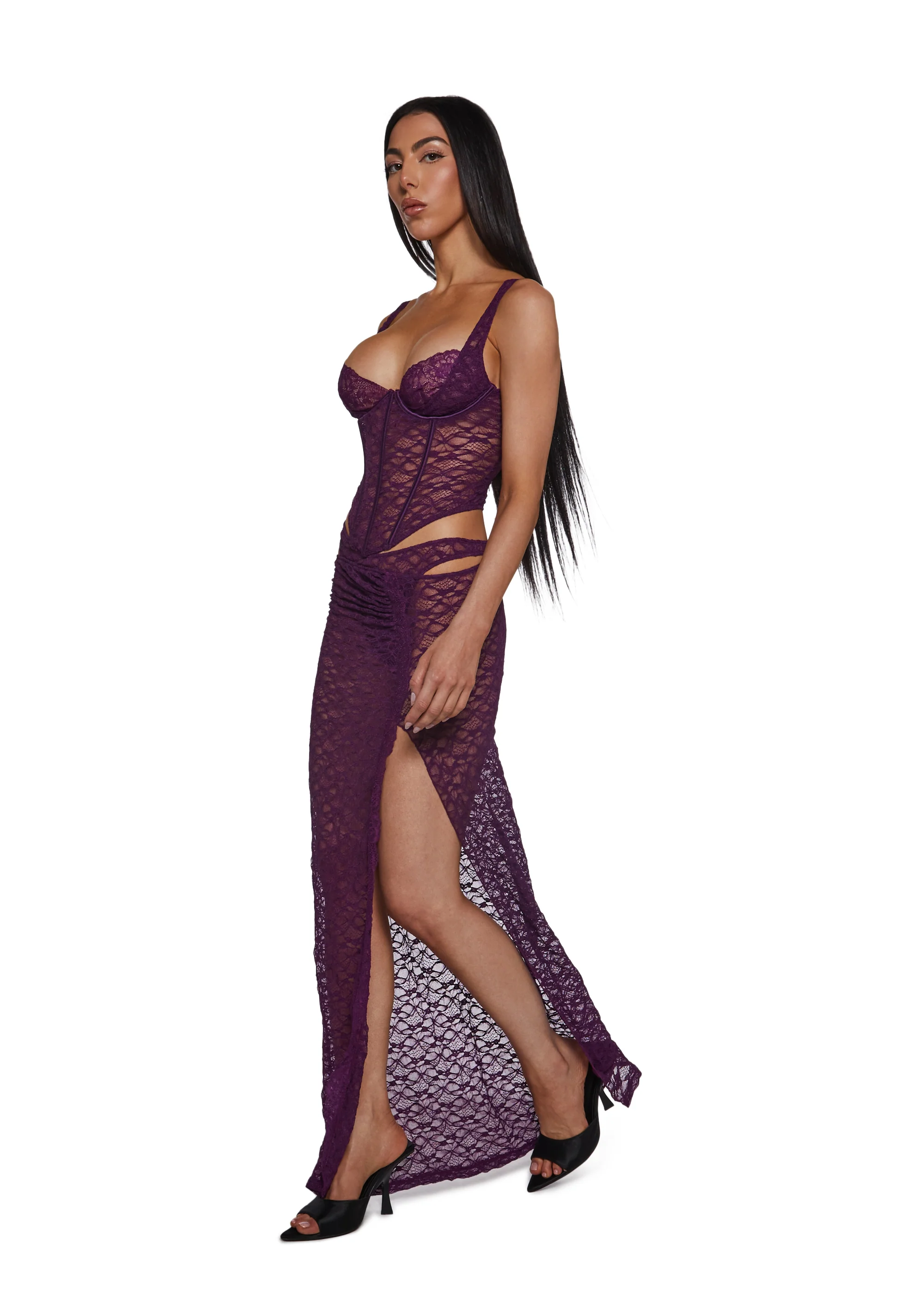 Feel Me Textured Lace Bustier Lingerie Set - Image 2