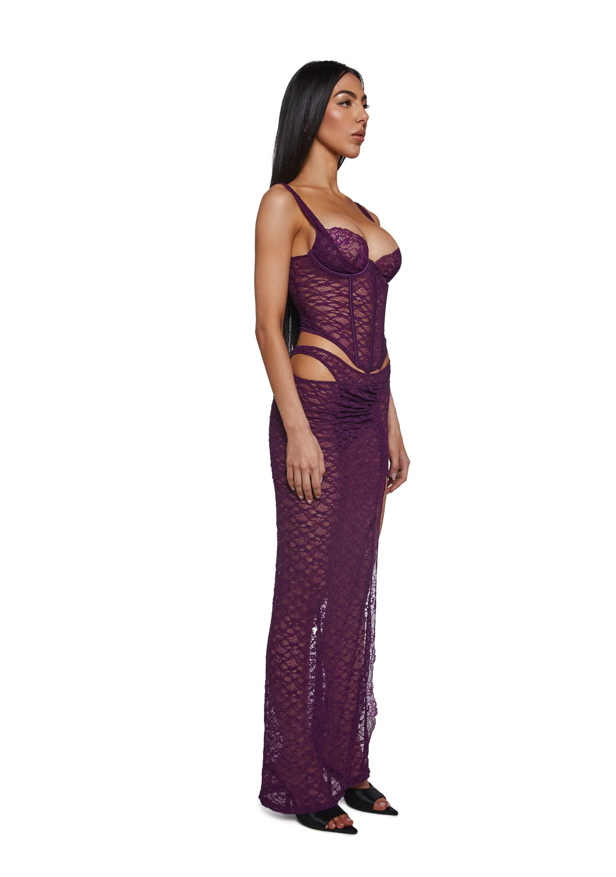 Feel Me Textured Lace Bustier Lingerie Set - Image 3