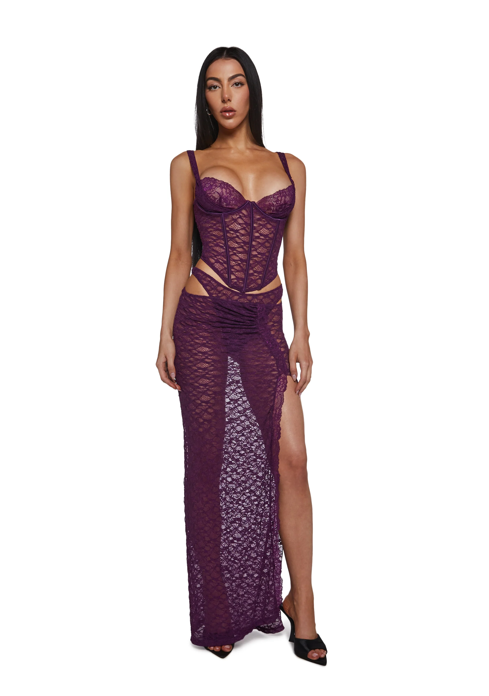 Feel Me Textured Lace Bustier Lingerie Set - Image 5