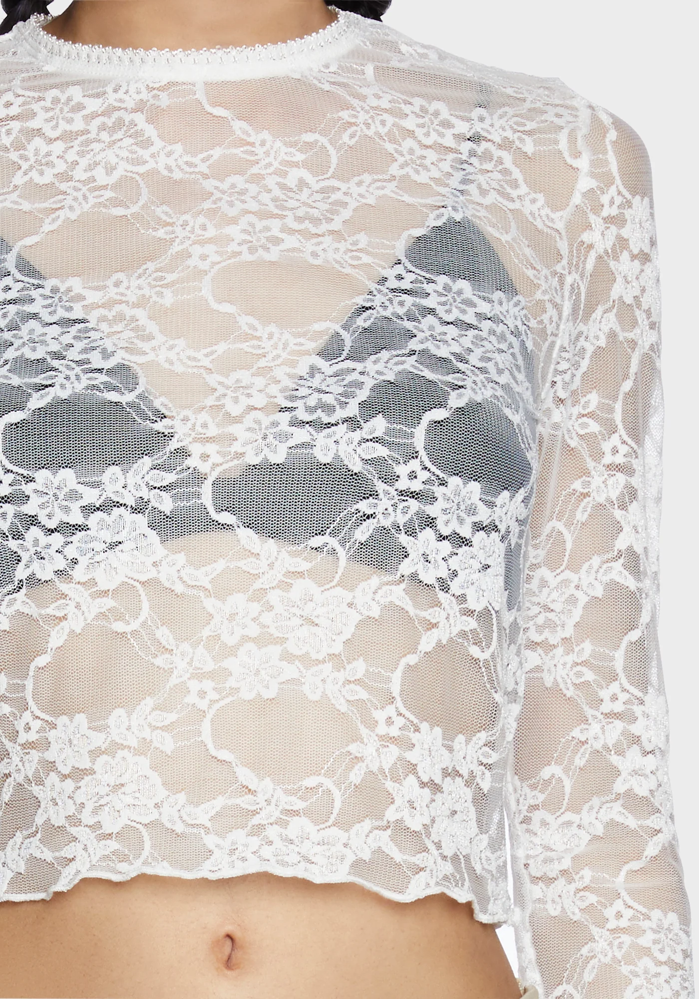 Feelin' Contempt Lace Crop Top - Off White - Image 5